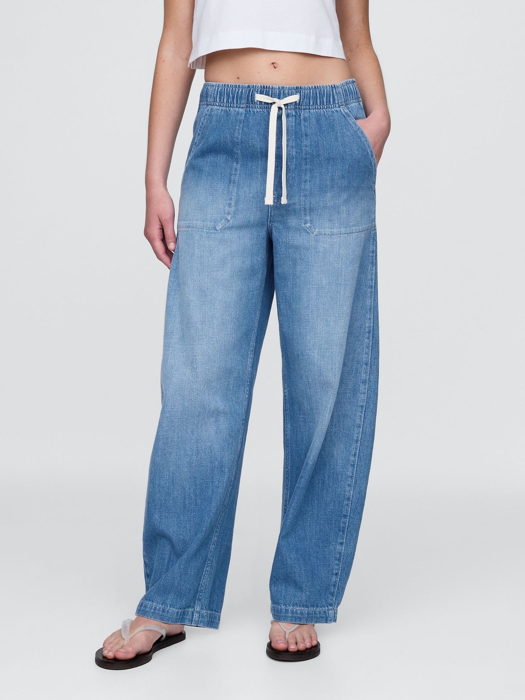 Blue High Waisted Easy Barrel Jeans (V20675) | £50