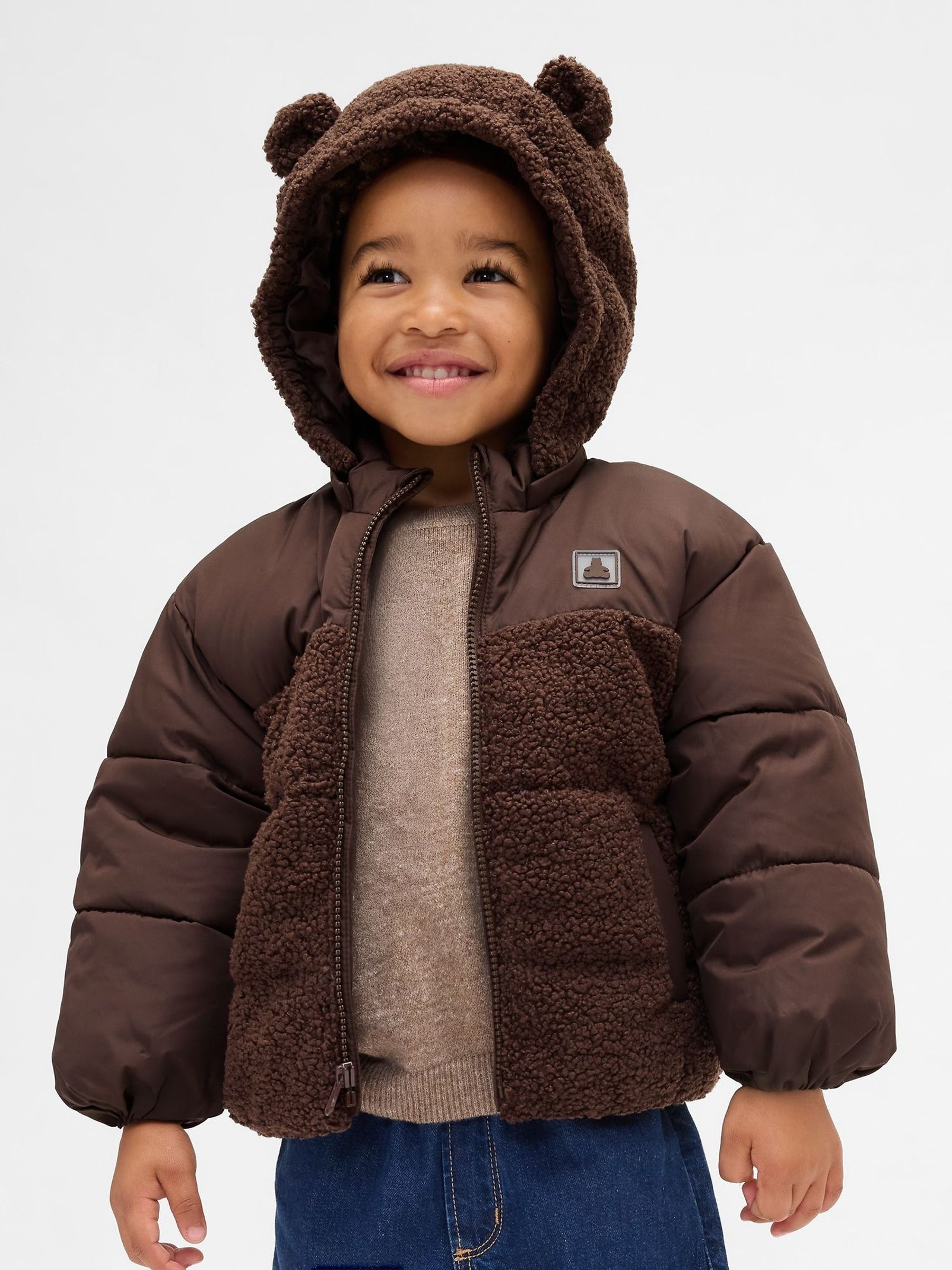 Brown Sherpa Bear Puffer Jacket (V20680) | £50
