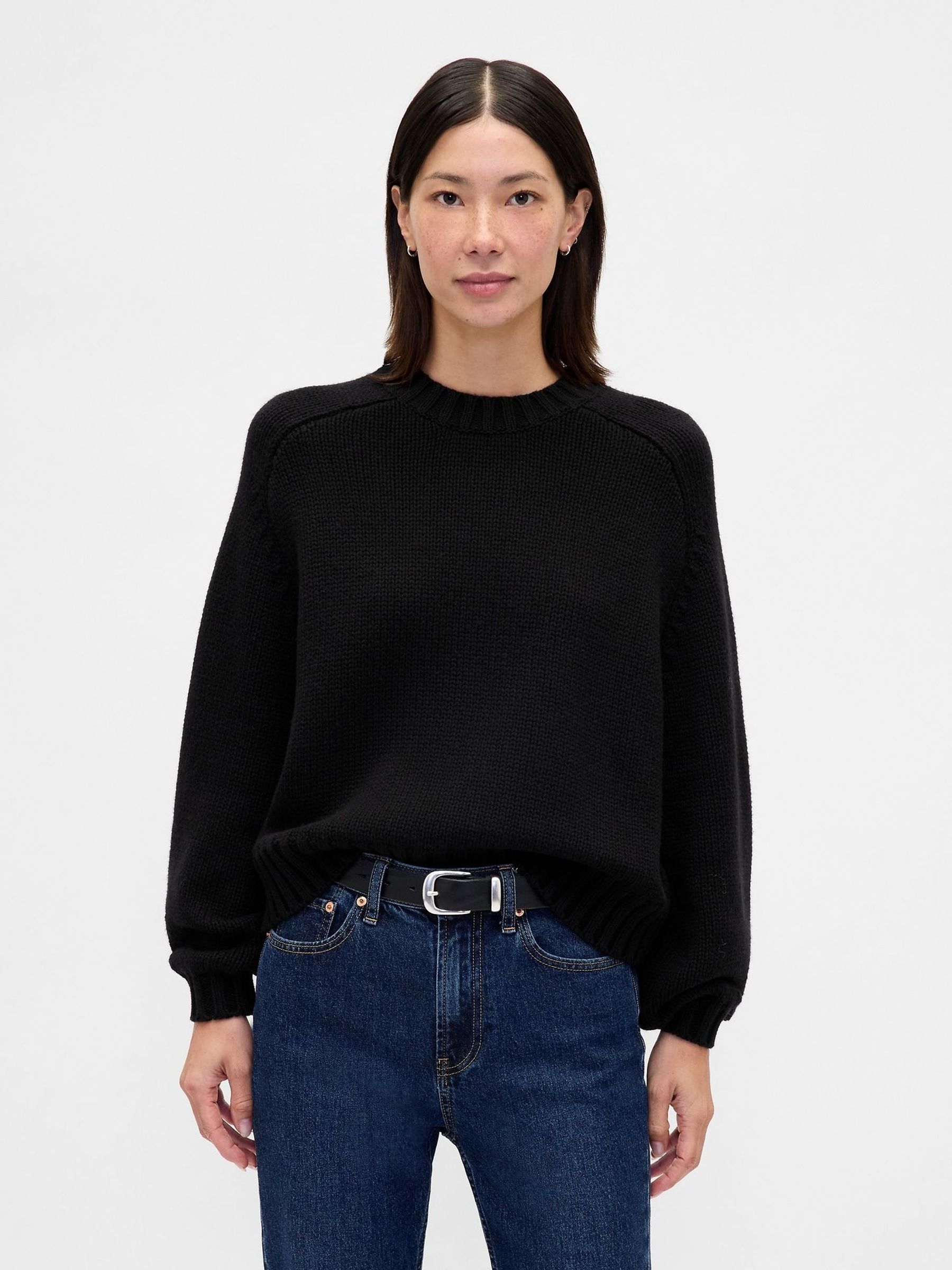 Black Relaxed Saddle-Sleeve Crew Neck Jumper (V20681) | £60