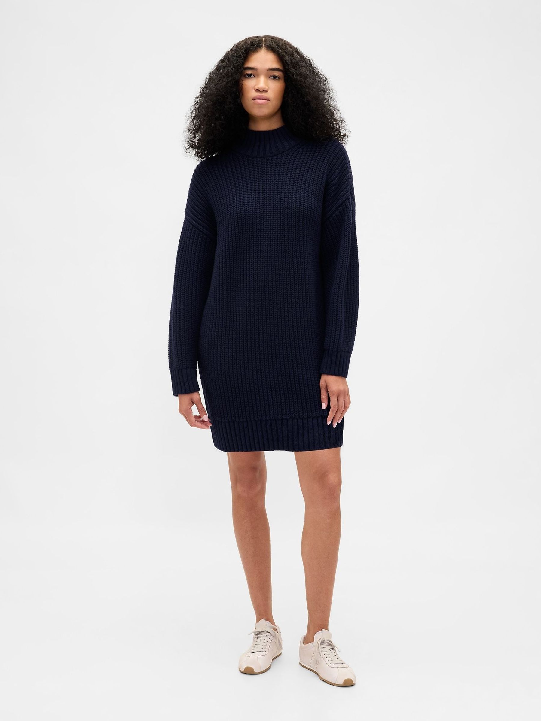 Navy Blue Oversized Turtle Neck Mini Jumper Dress (V20696) | £70