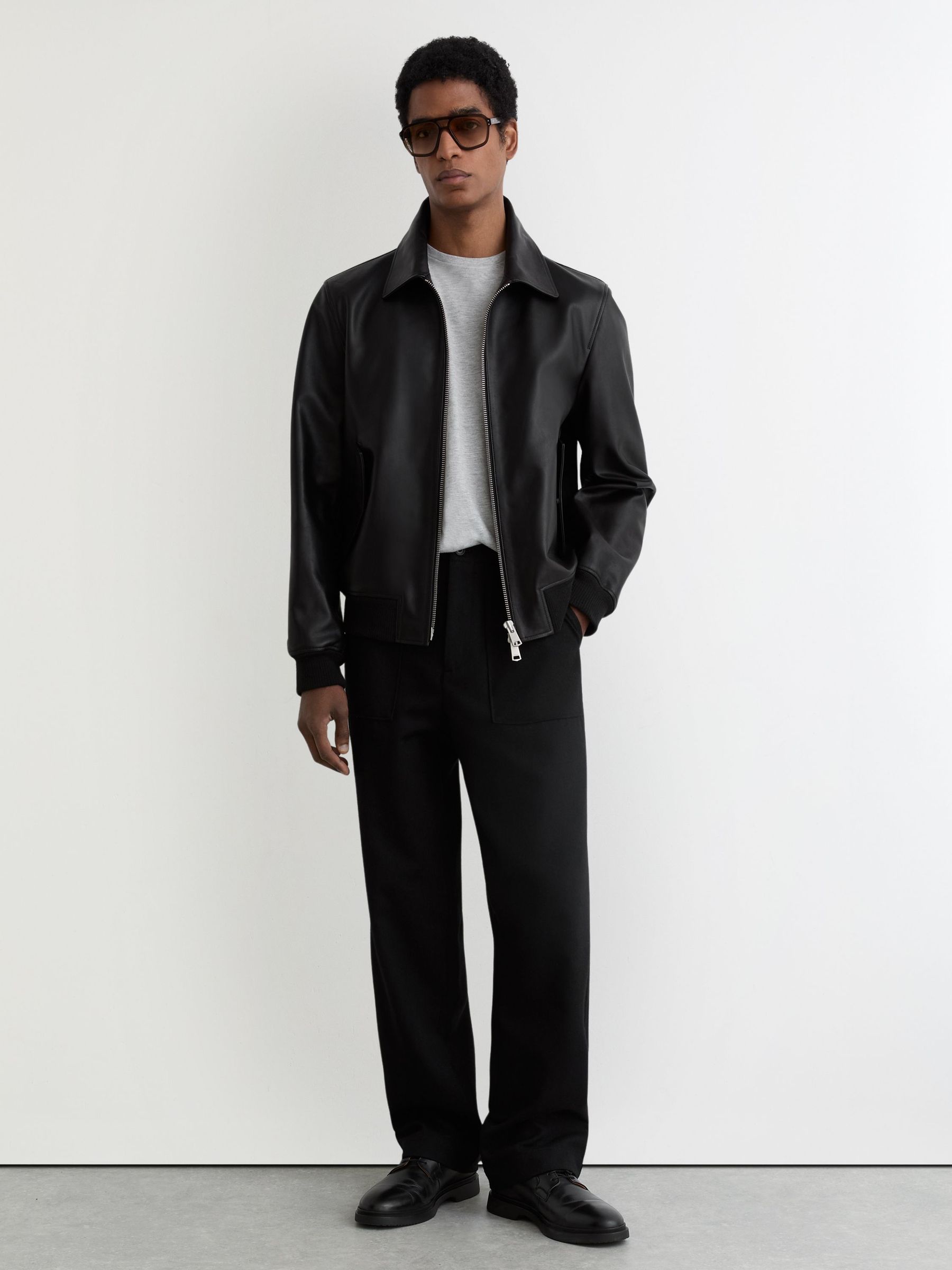 Leather Zip-Through Jacket in Black (V23826) | £1,100