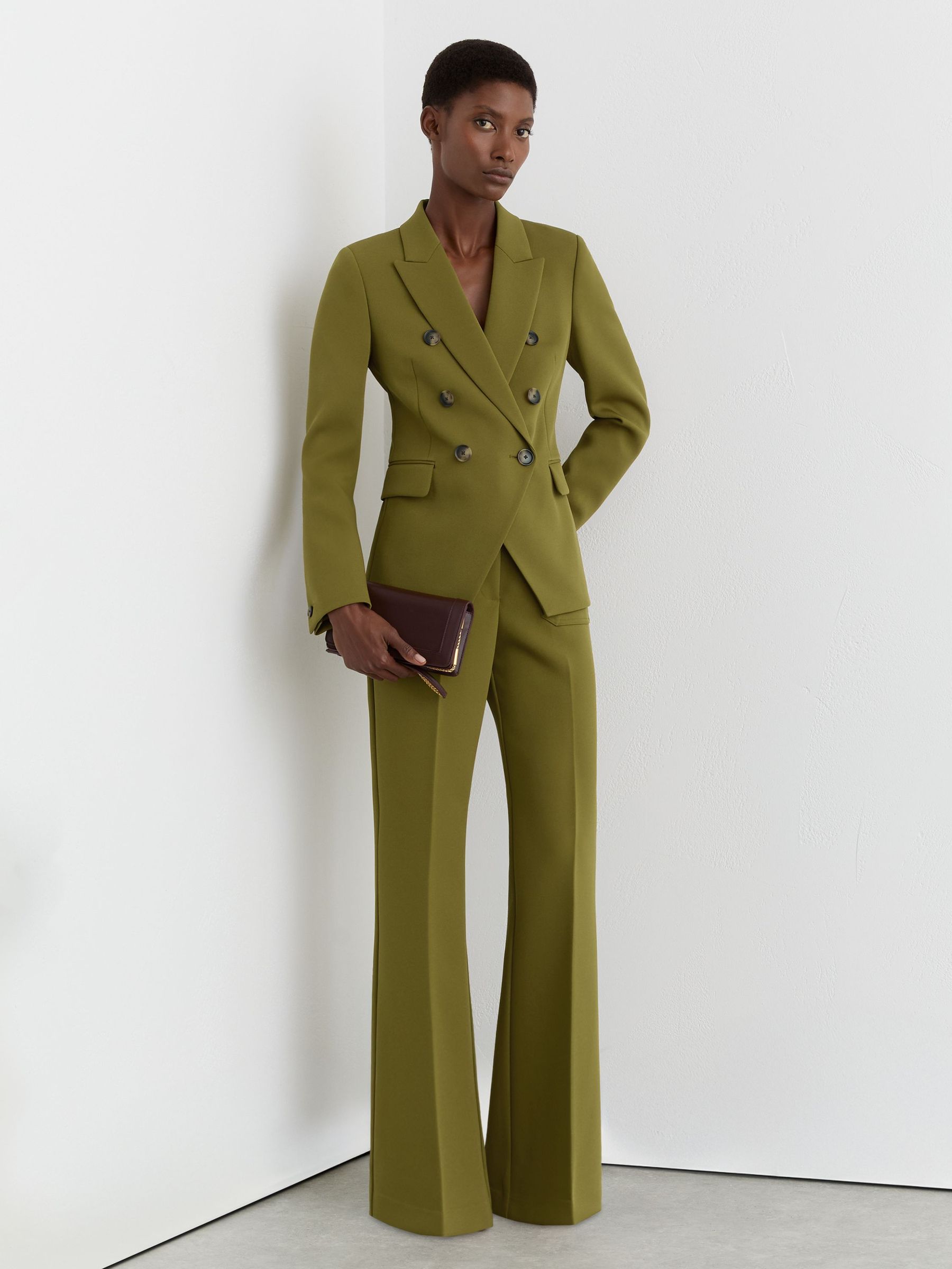 Petite Double-Breasted Peak-Lapel Suit Blazer in Chartreuse Green (V23829) | £268