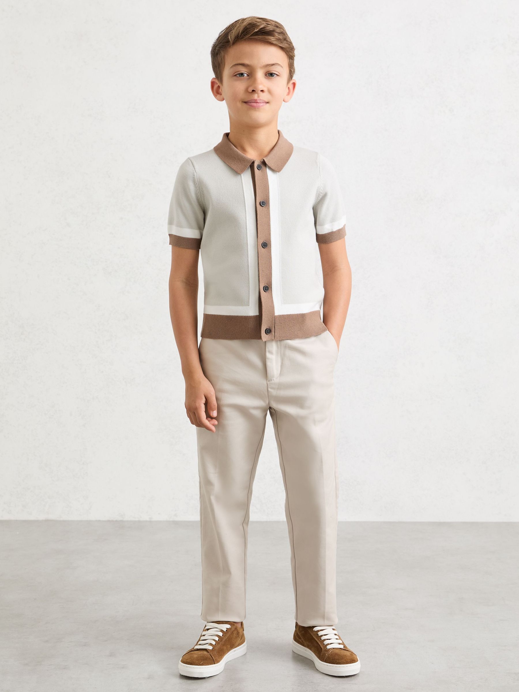 3-9 yrs Colour-Block Button-Through Polo Shirt in Taupe/Off White (V24697) | £40