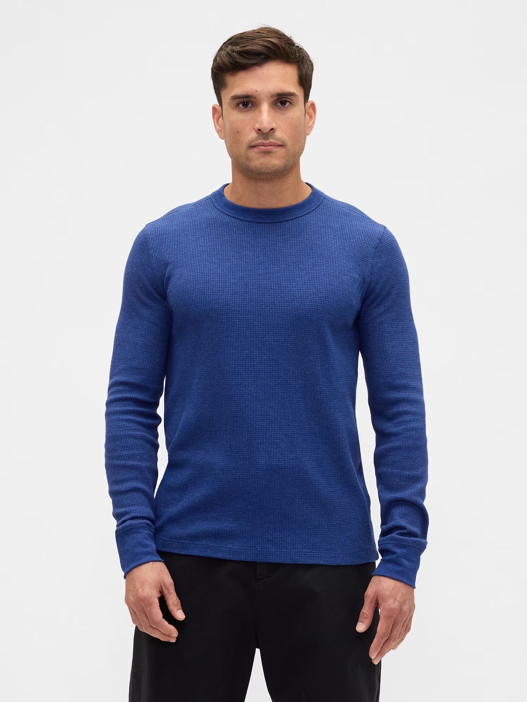 Cobalt Blue Waffle Knit Crew Neck T-Shirt (V24854) | £16