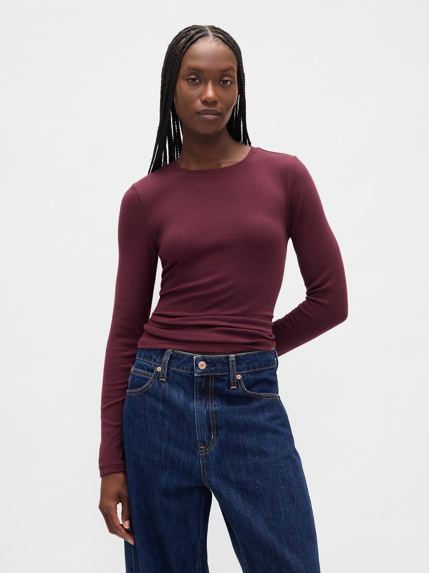 Modern Red Long Sleeve Crew Neck T-Shirt (V24897) | £25