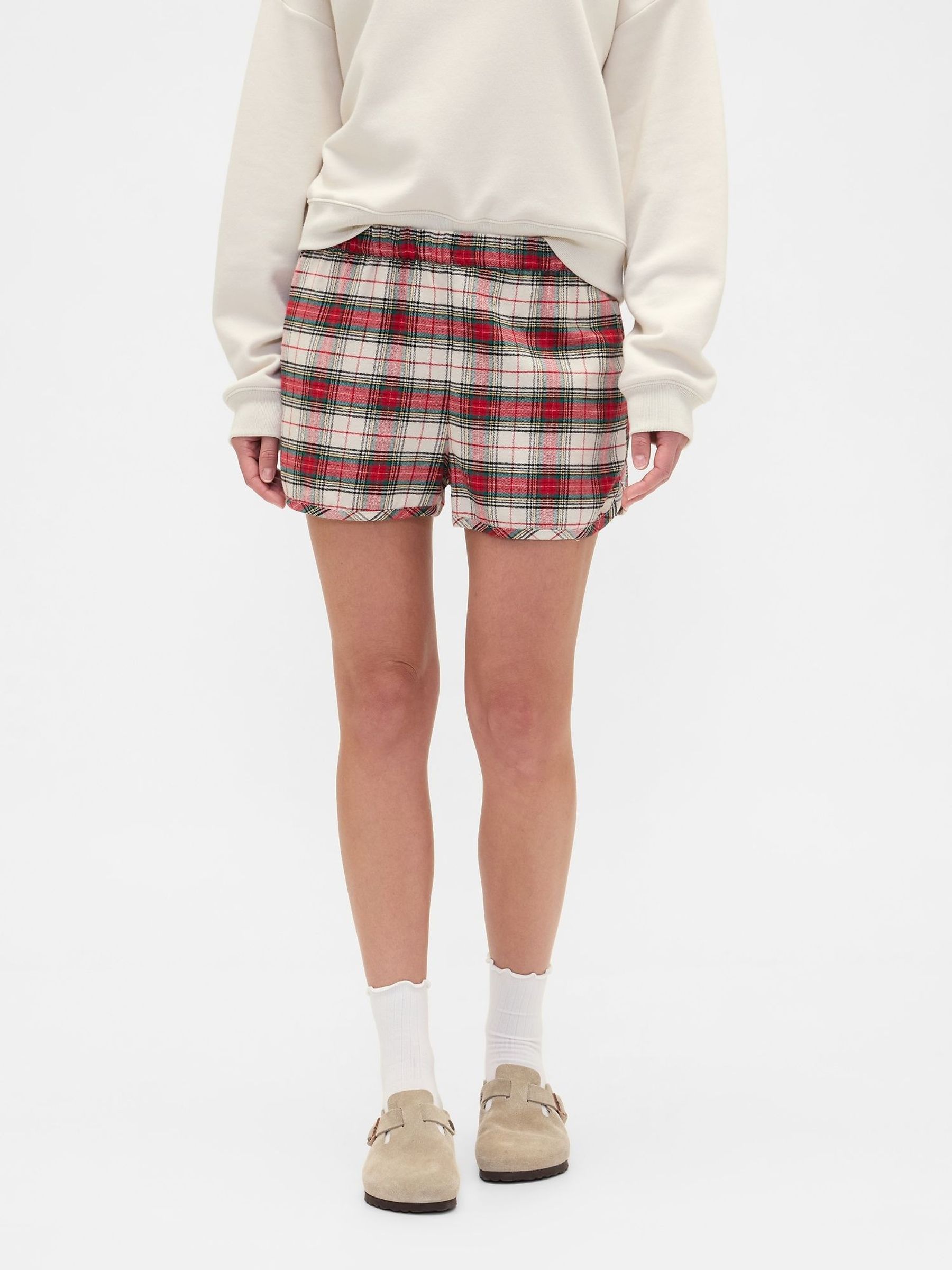 Red/Cream Check Flannel Pyjama Shorts (V24907) | £15