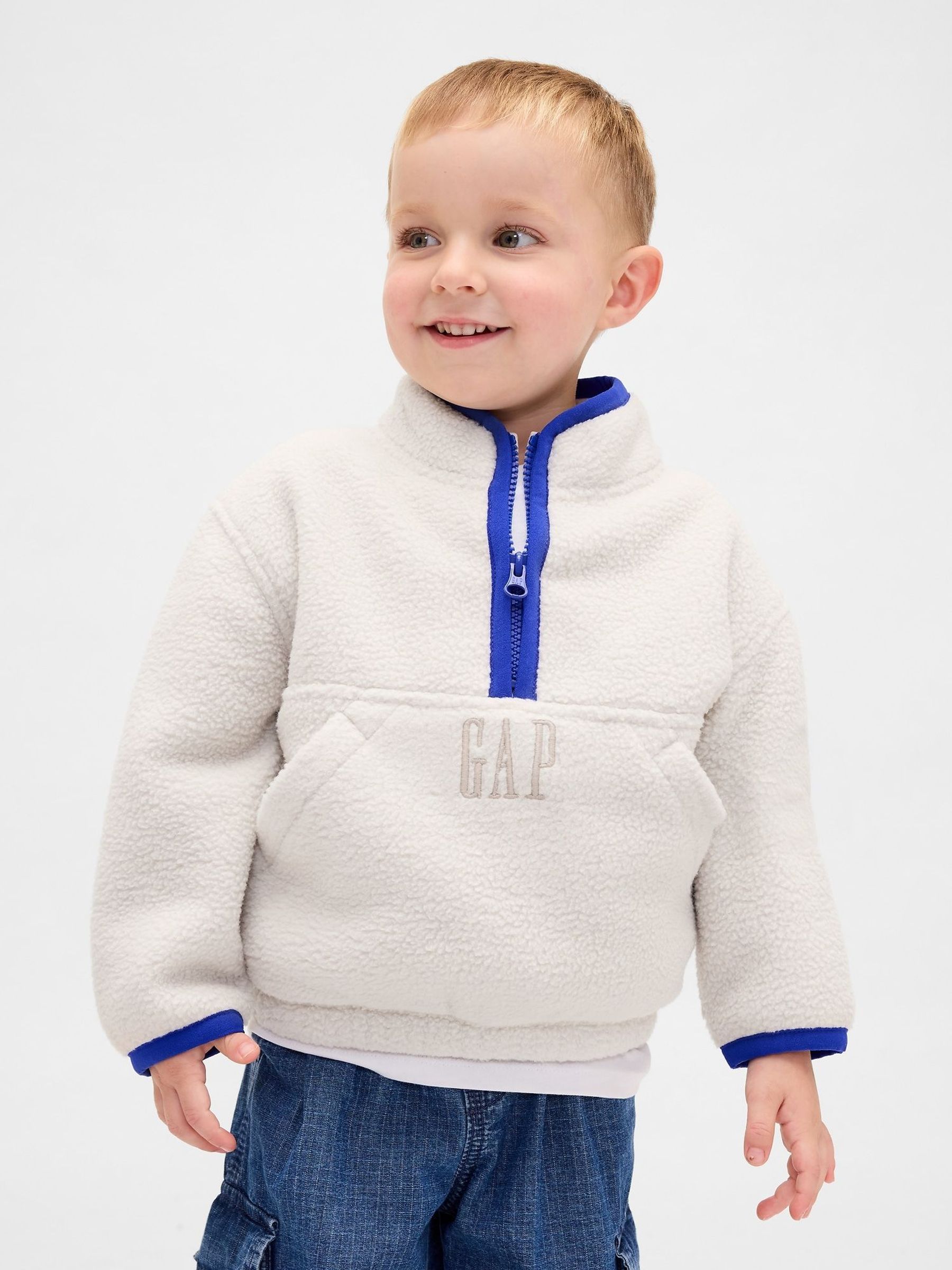 White Sherpa Half-Zip Pullover Sweatshirt (6mths-5yrs) (V24948) | £25