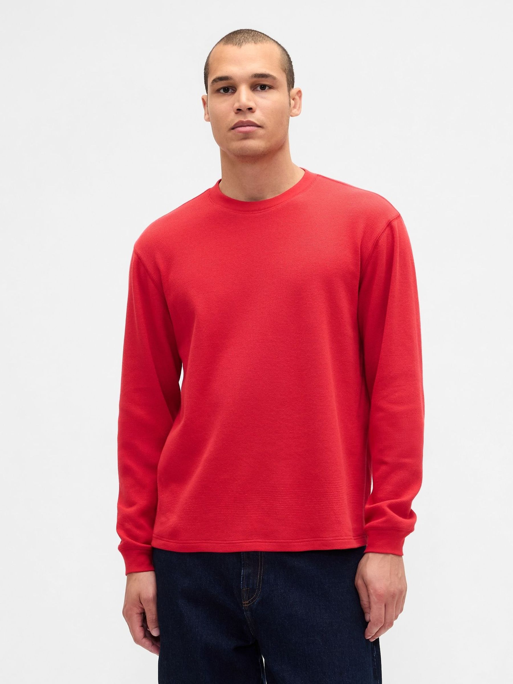 Red Waffle Crew Neck T-Shirt (V24953) | £25