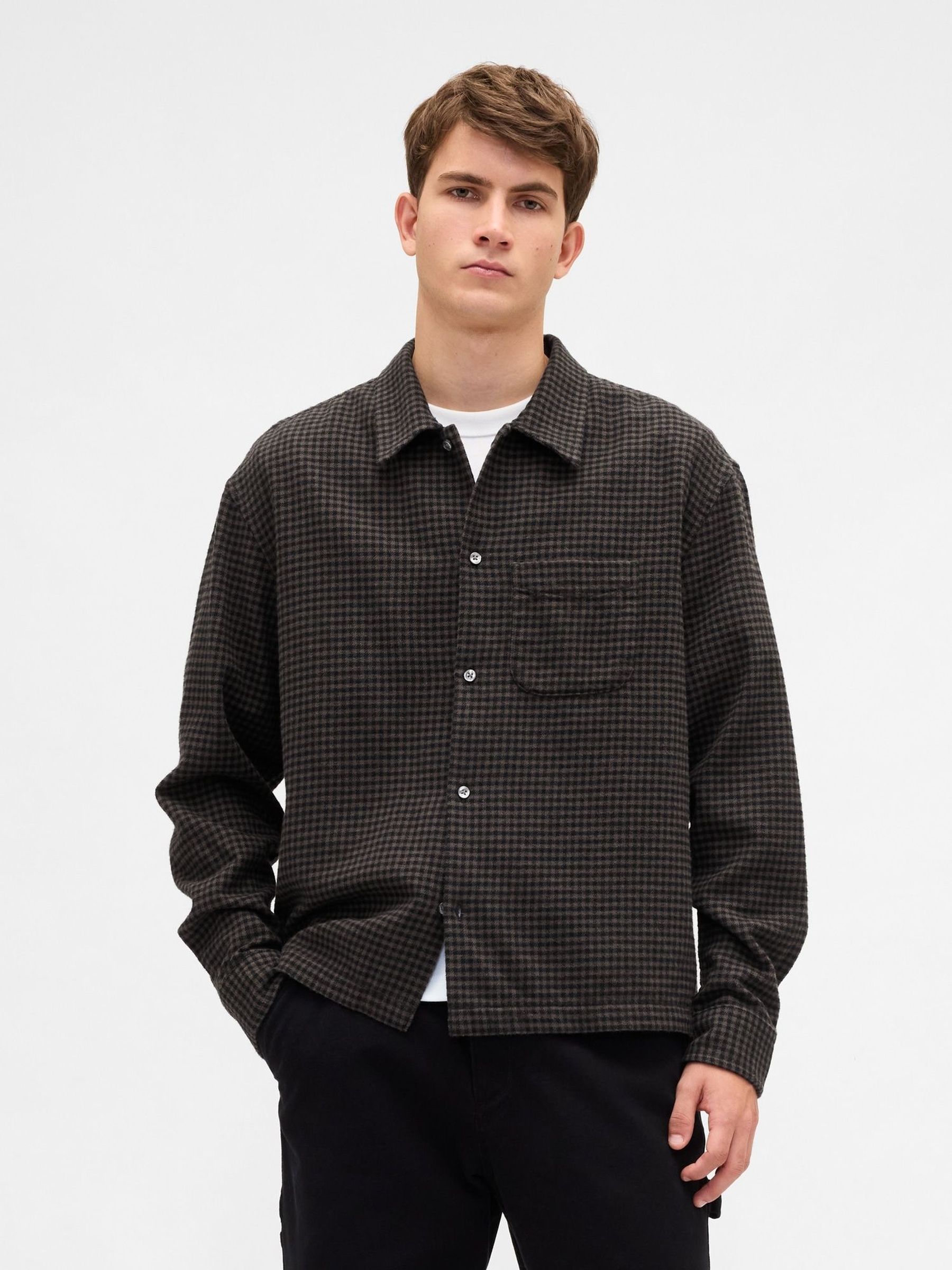 Brown Cotton Relaxed Flannel Shirt (V24960) | £45