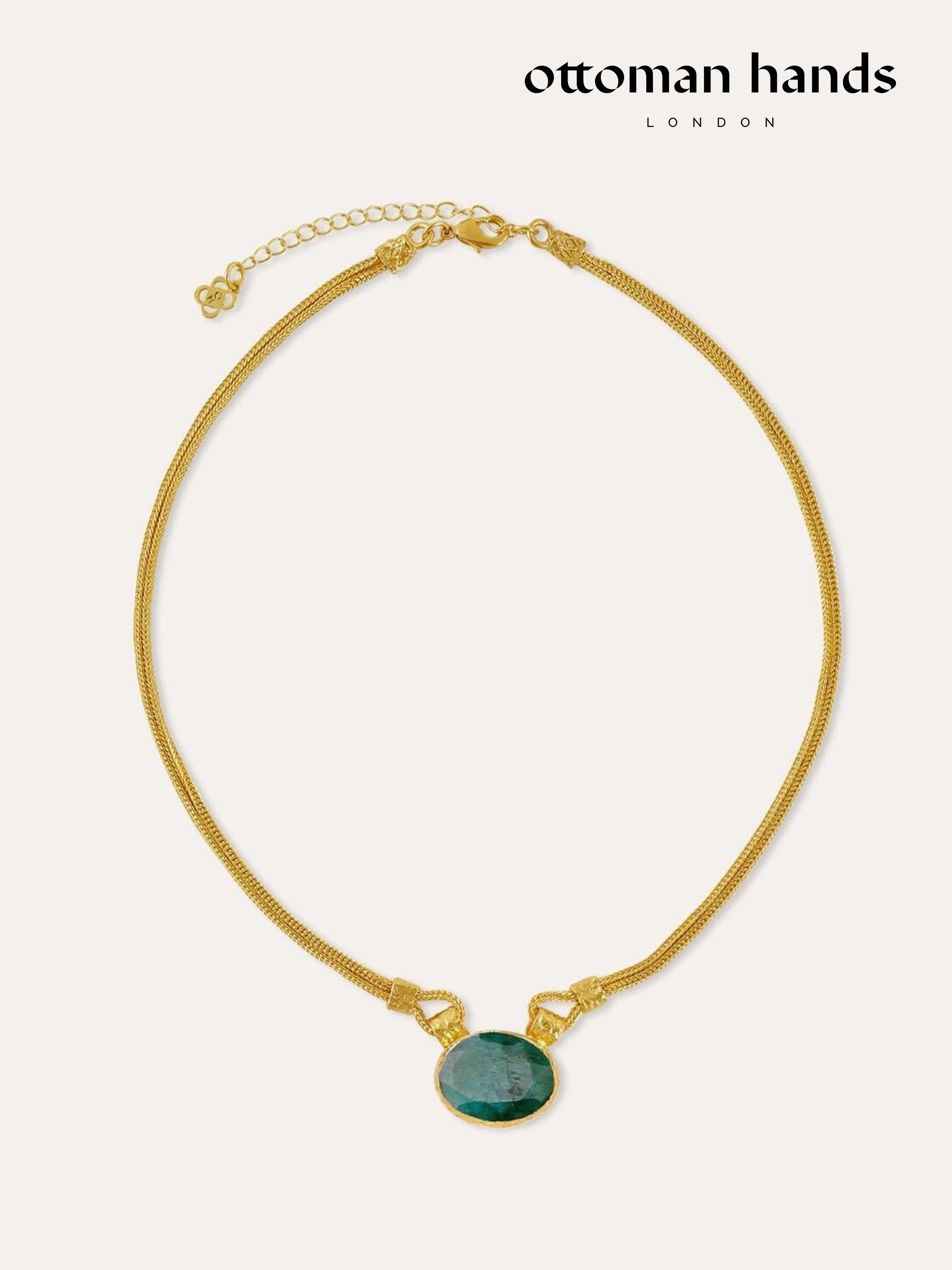 Ottoman Hands Gold Plated Daphne Emerald Chain Necklace (V26772) | £99