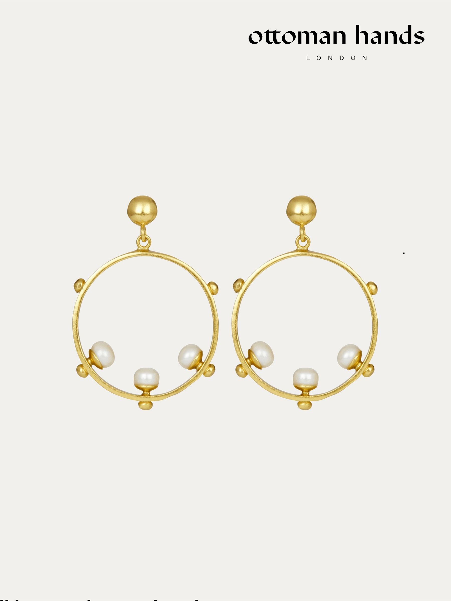 Ottoman Hands Gold Tone Aristea Pearl and Bead Hoop Earrings (V26784) | £62