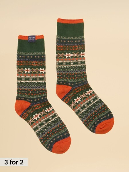 Green & Orange - Regular Fairisle Socks