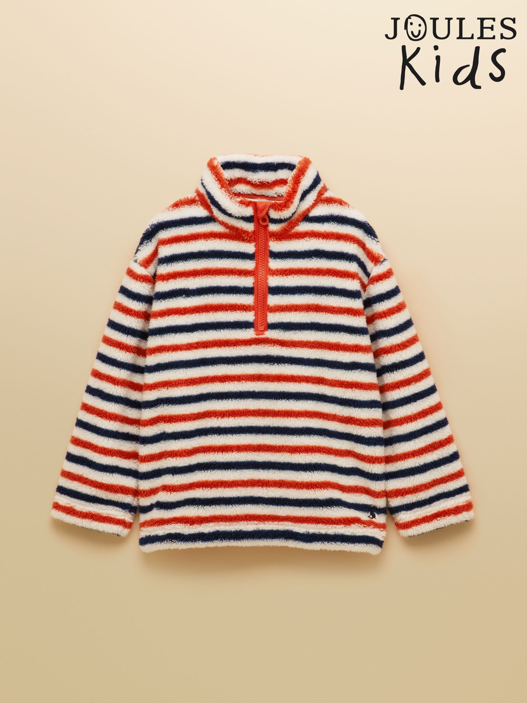 Blue/Orange - Boys' Stripe Quarter Zip Fleece
