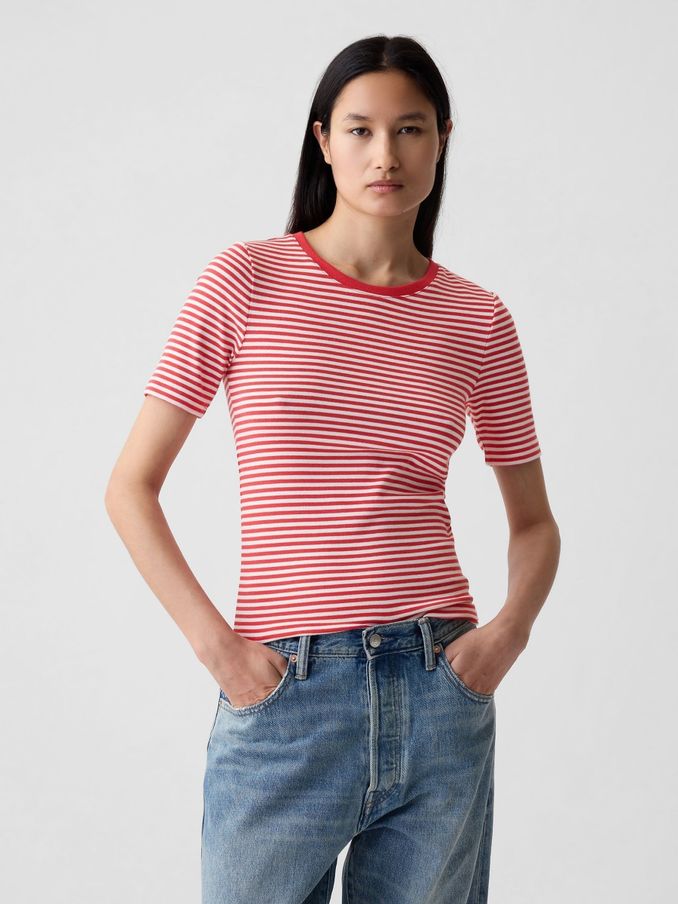 Red Modern Crew Neck Short Sleeve T-Shirt (V27184) | £10