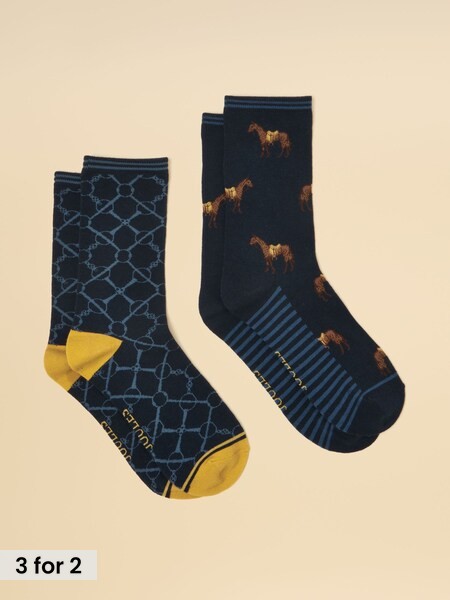 Navy Horse - Cotton Blend Socks 2 Pack
