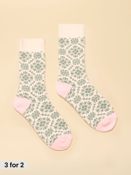 Khaki Green Geo - Socks (size 4-8)