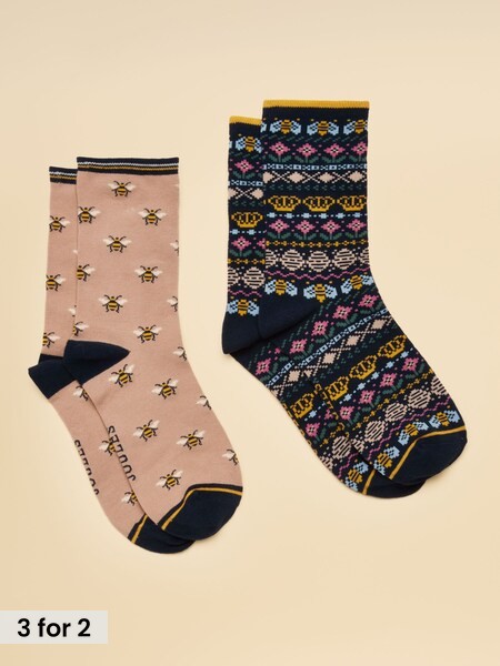 Light Blue Bee - Cotton Blend Socks 2 Pack (size 4-8)