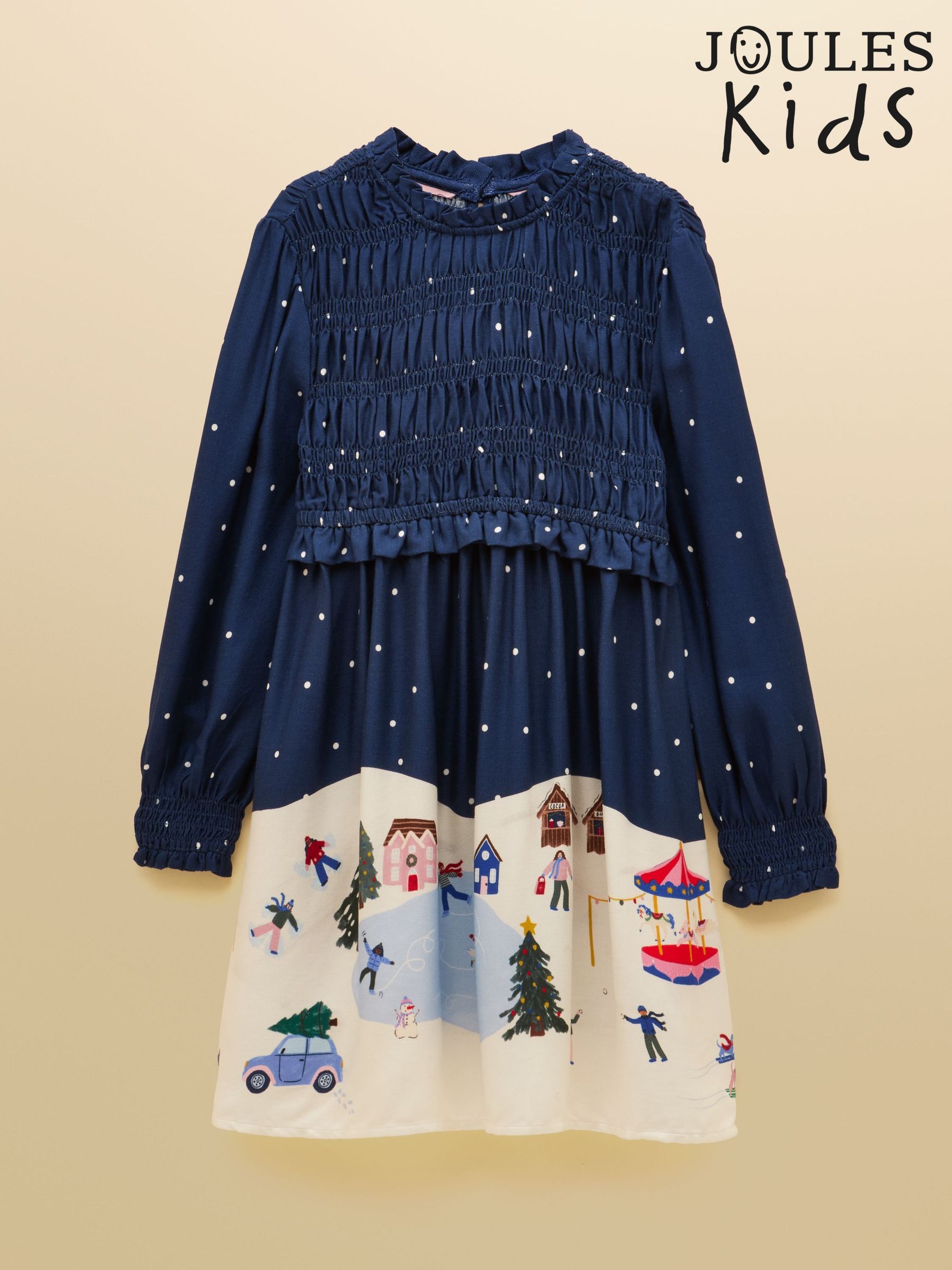 Navy Blue - Long Sleeve Shirred Dress