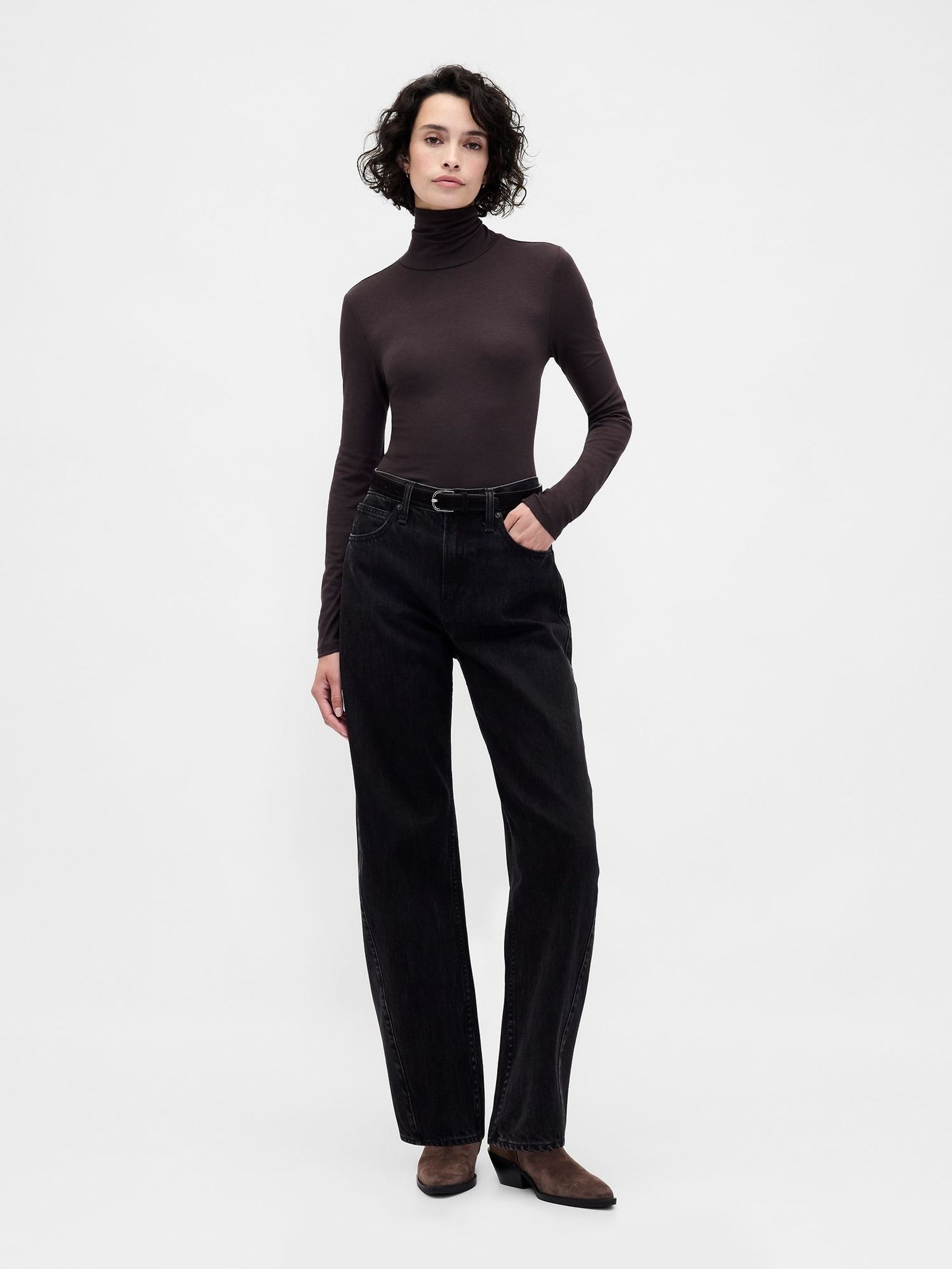 Brown Featherweight Turtle Neck T-Shirt (V27844) | £18