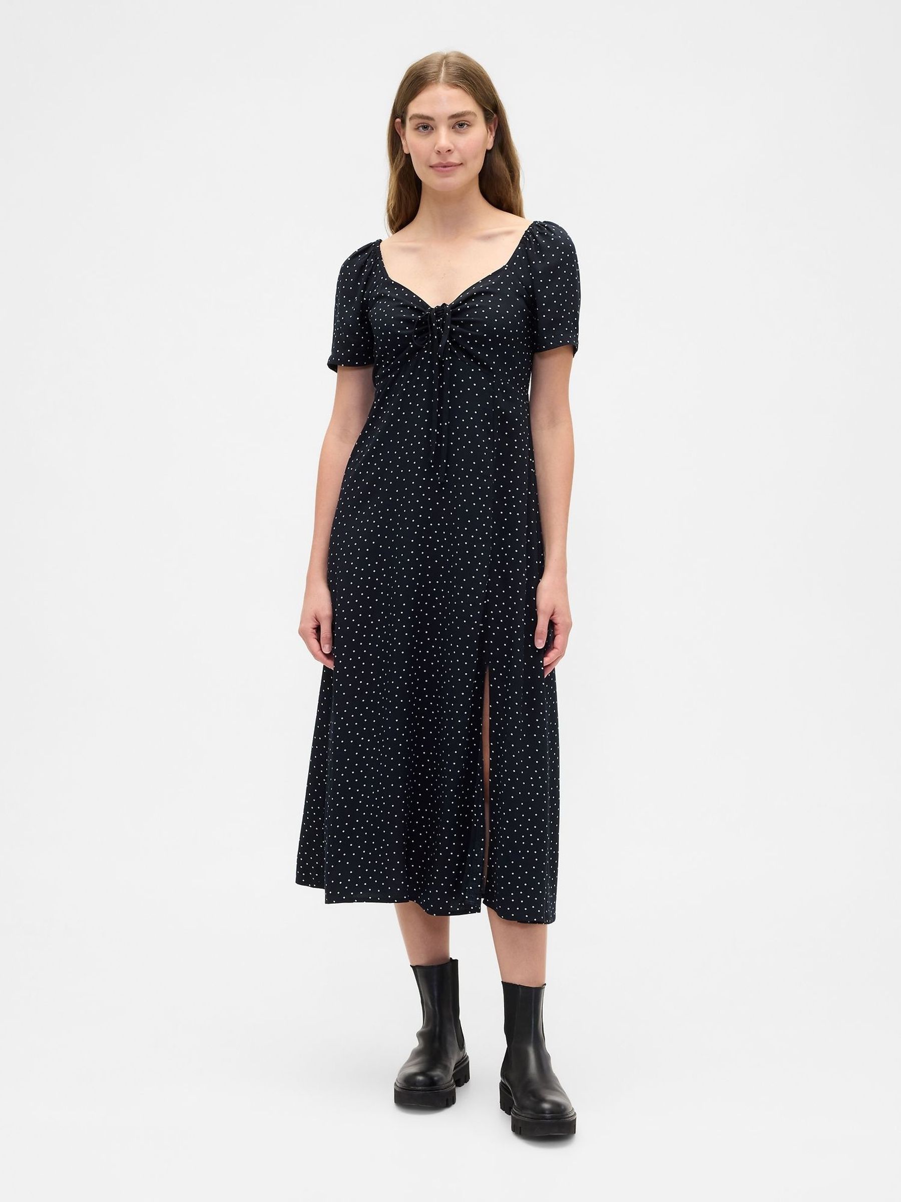 Black Spotted Puff Sleeve Midi Dress (V27859) | £50