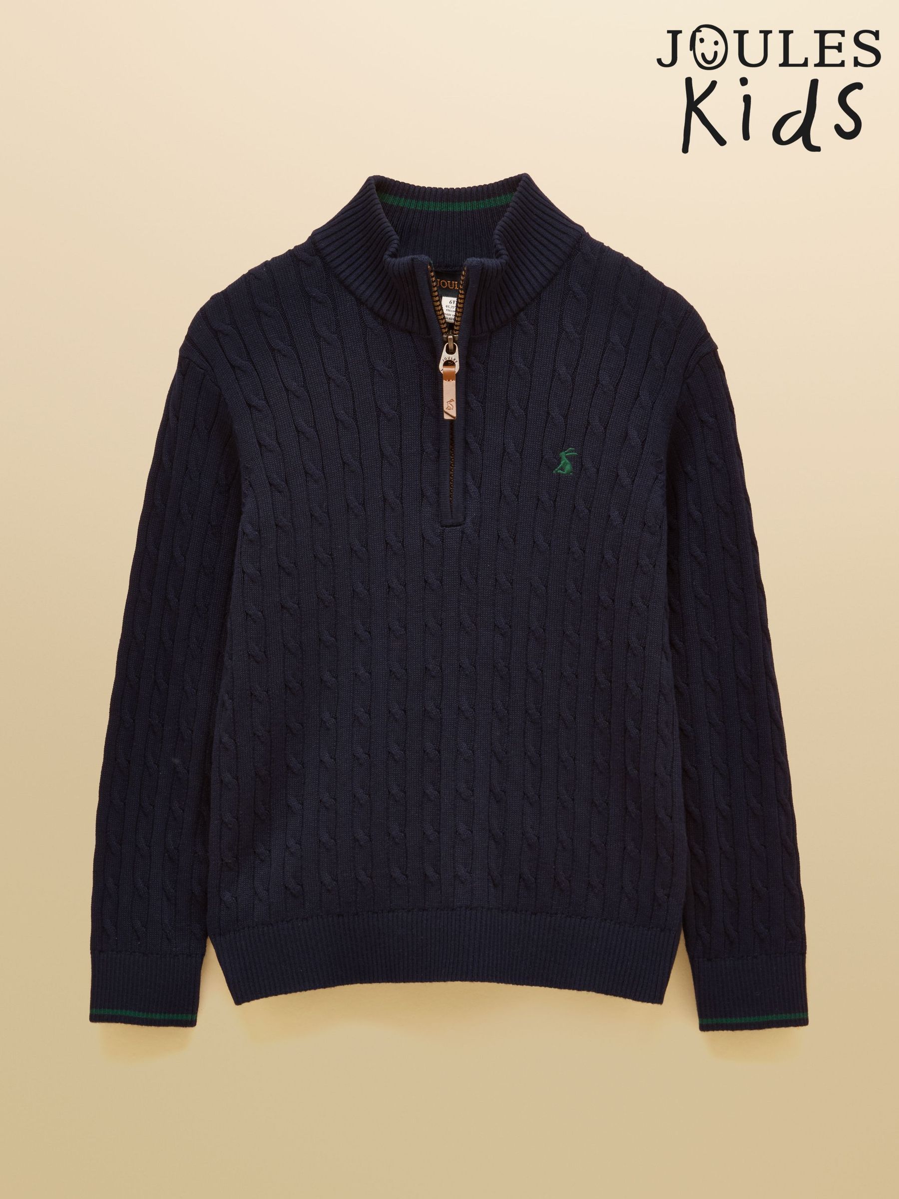 Navy - Cable Knit Quarter Zip Jumper