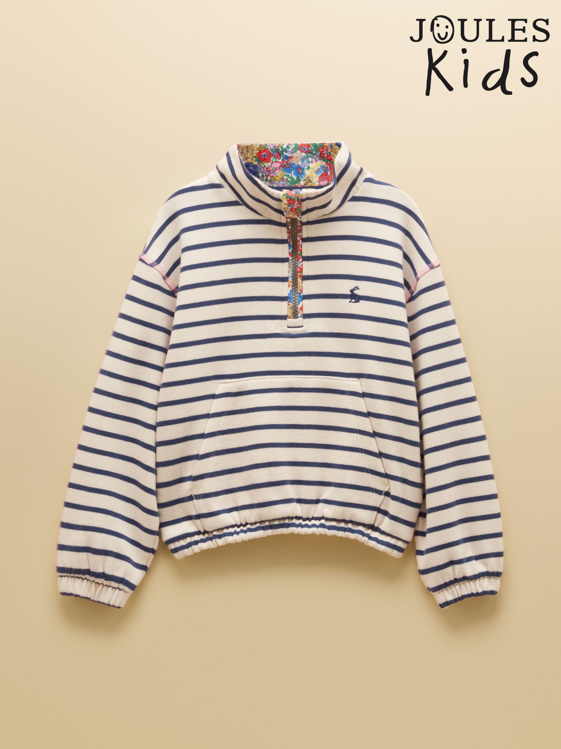 Navy & Cream - Cropped Quarter Zip Sweatshirt