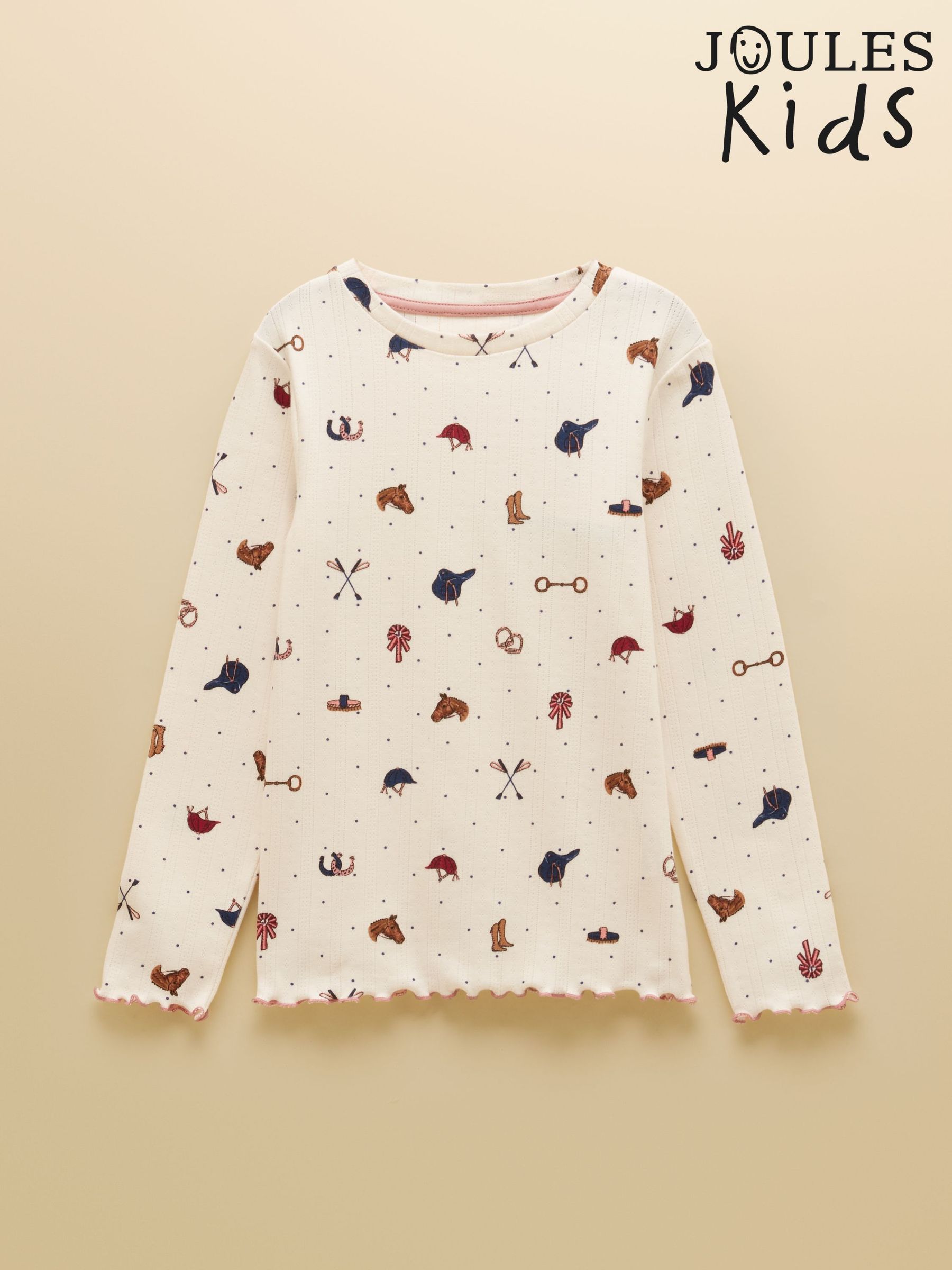 Cream Horse - Long Sleeve Pointelle Top
