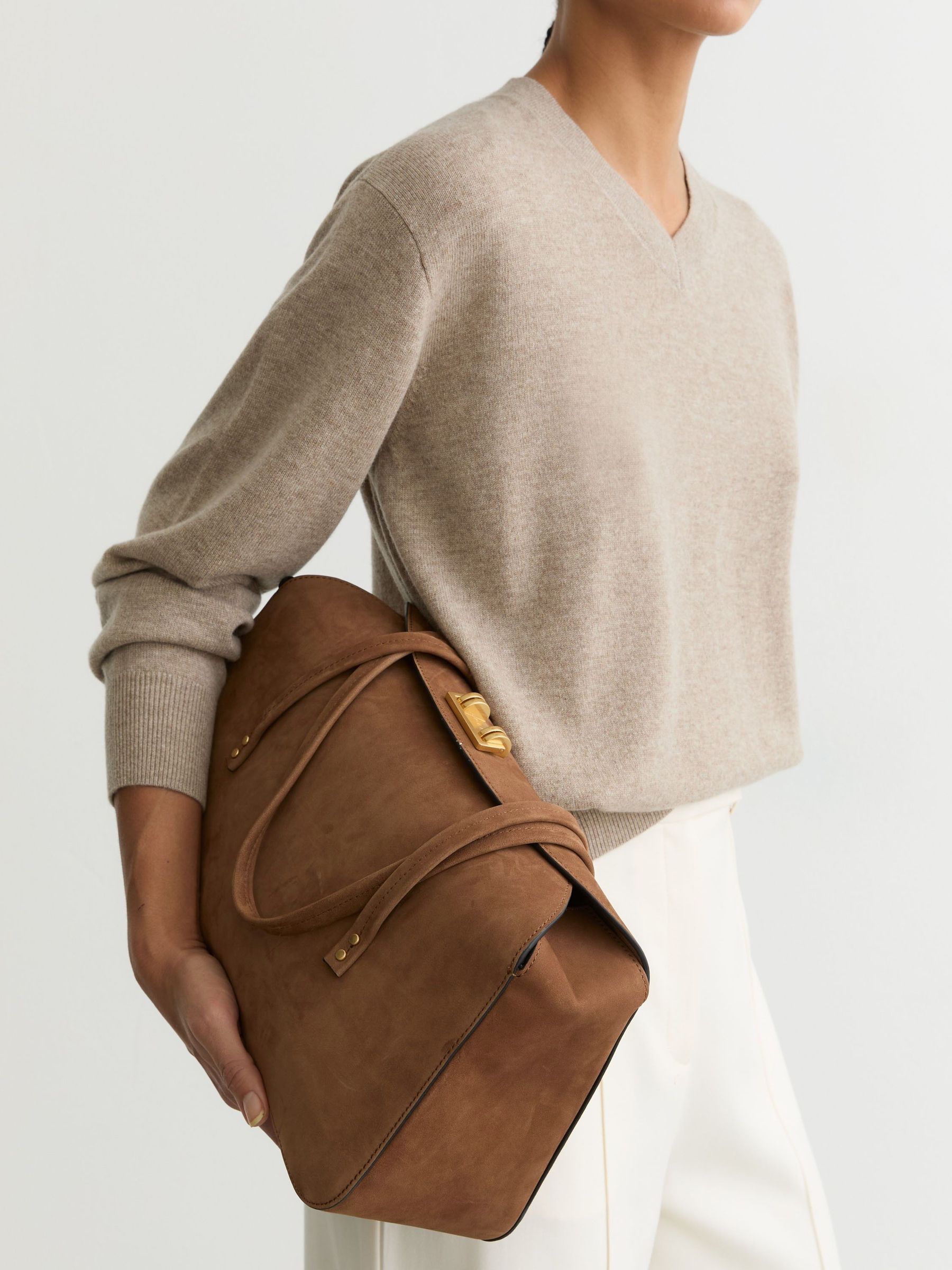 Suede Bowling Bag in Tan (V30330) | £248