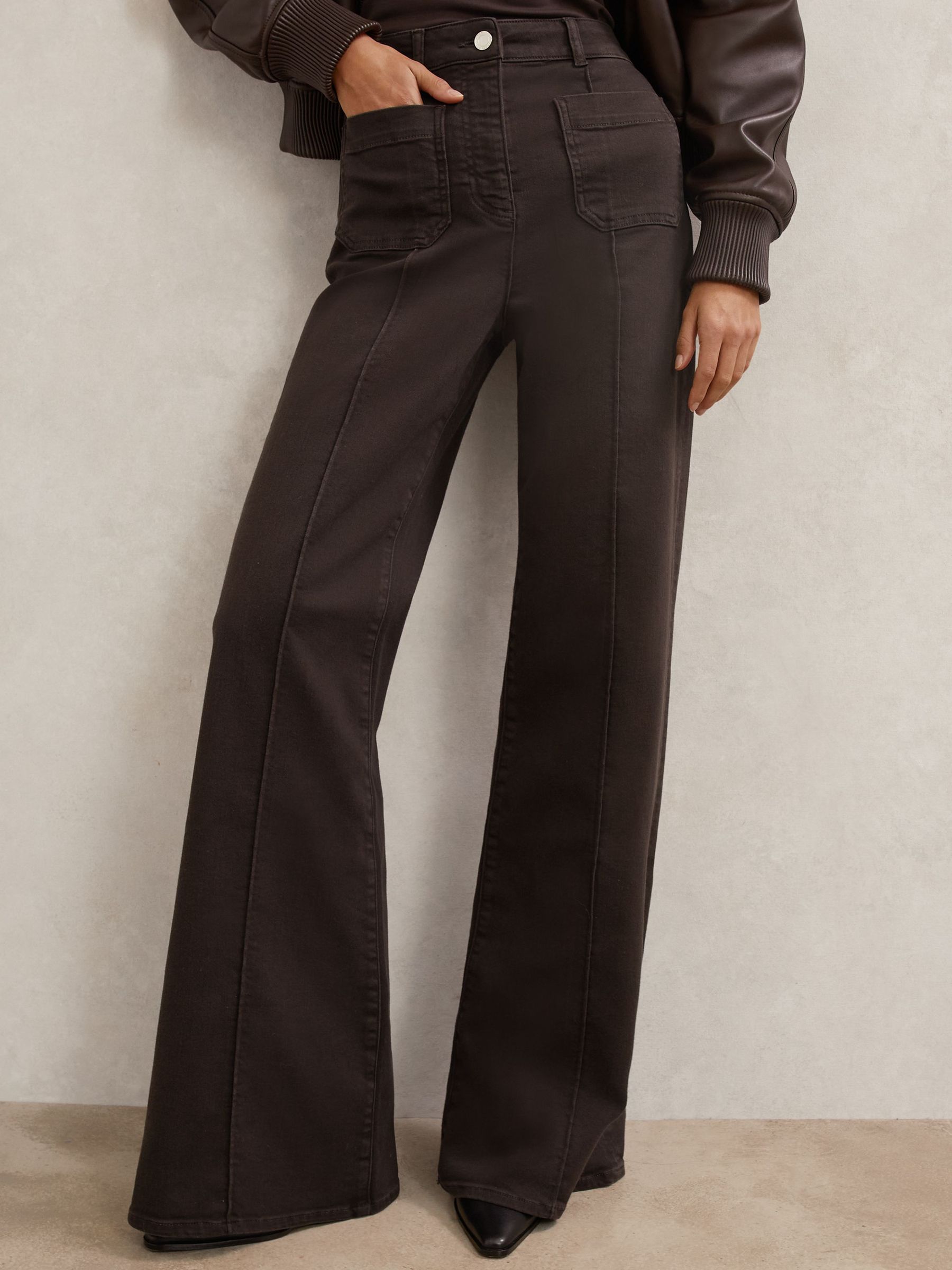 Petite Patch-Pocket Flared Jeans in Chocolate Brown (V30335) | £158