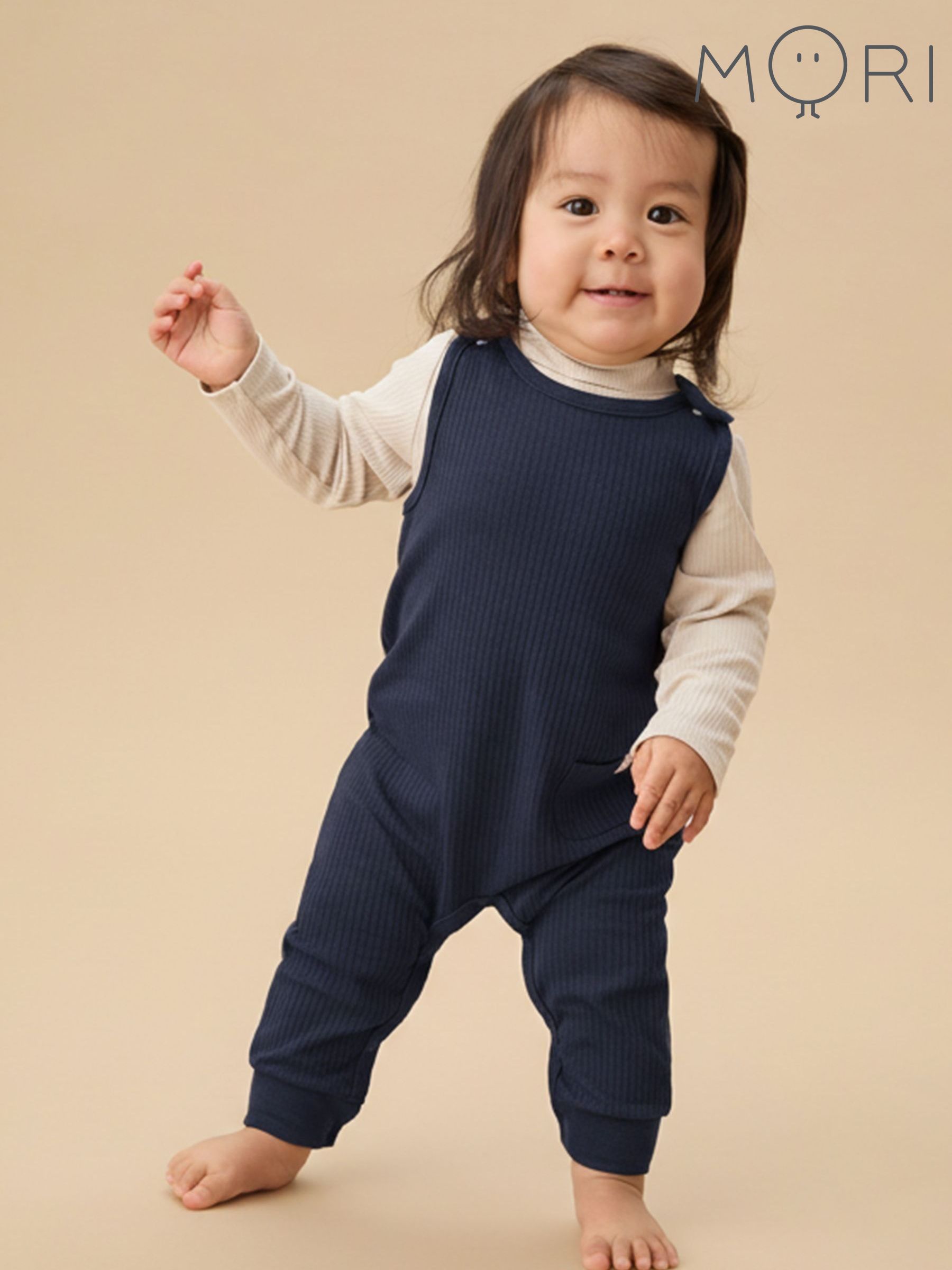 MORI Light Blue Ribbed Romper Dungarees (V31475) | £27.50