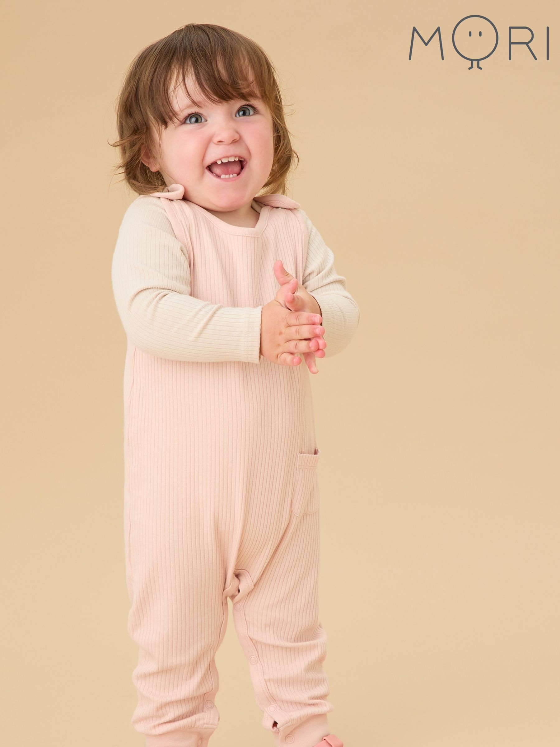MORI Pink Ribbed Romper Dungarees (V31484) | £27.50