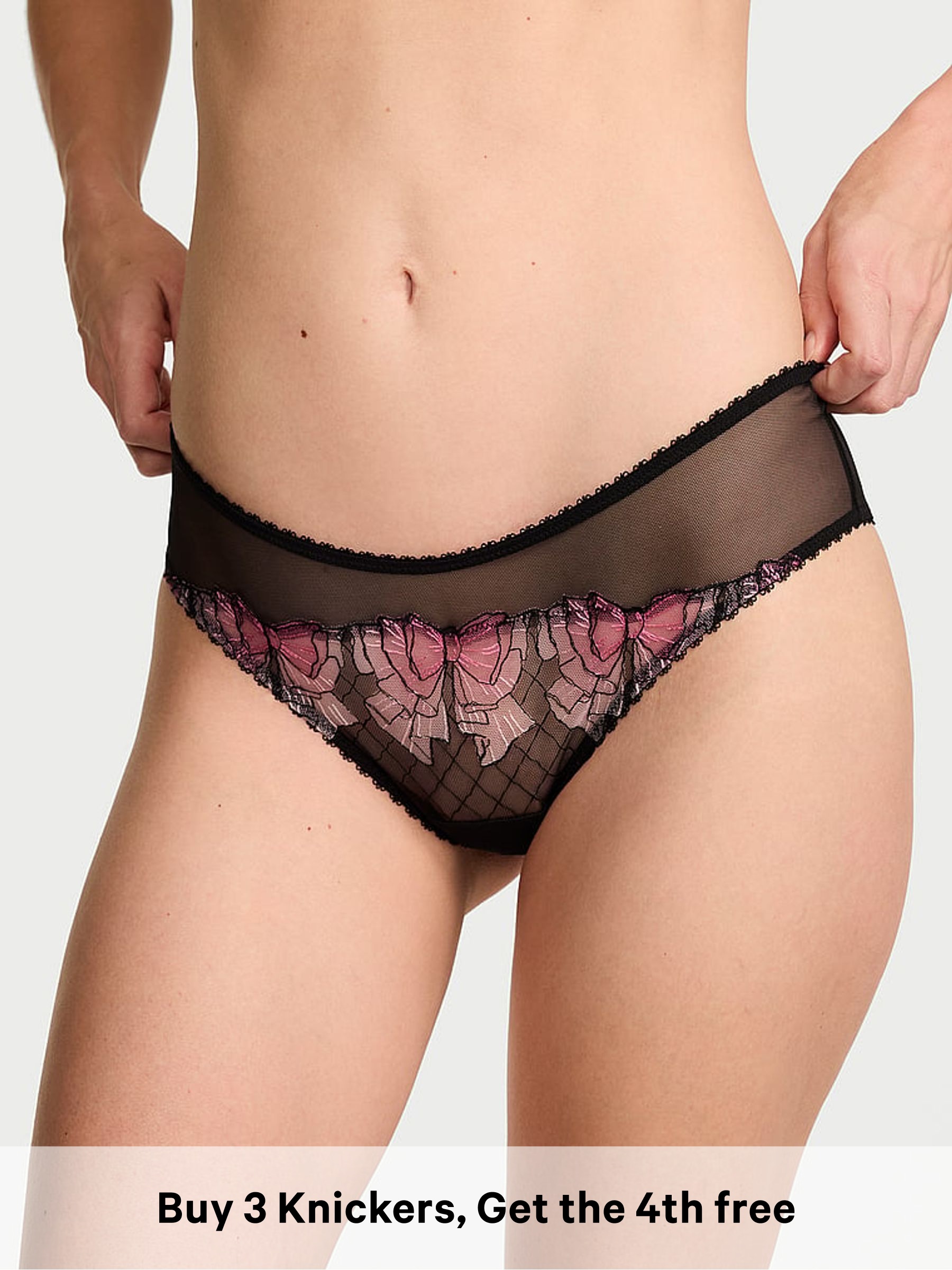 Black Cheeky Bow Embroidery Knickers (V31691) | £18