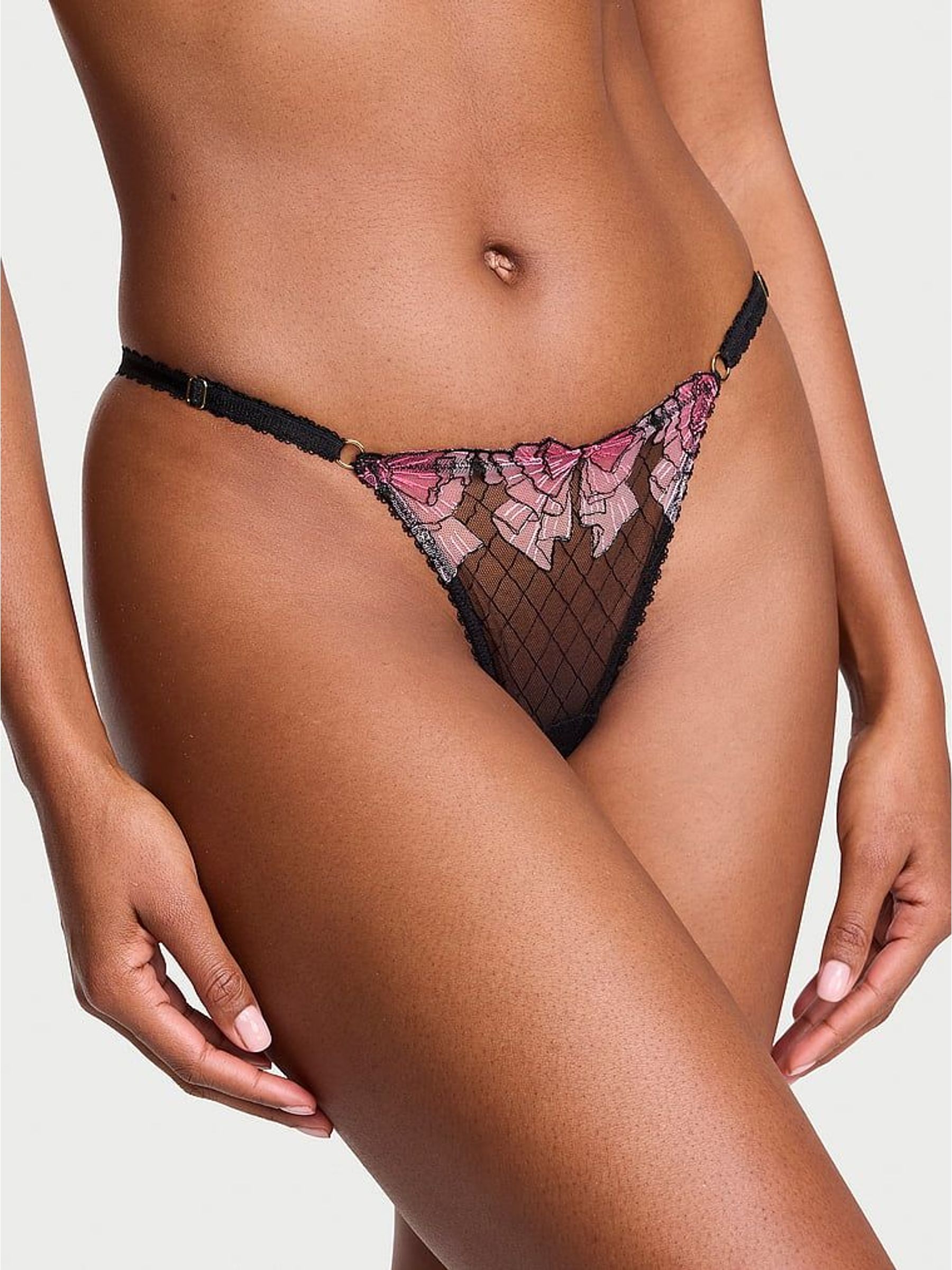 Black Thong Bow Embroidery Knickers (V31697) | £18