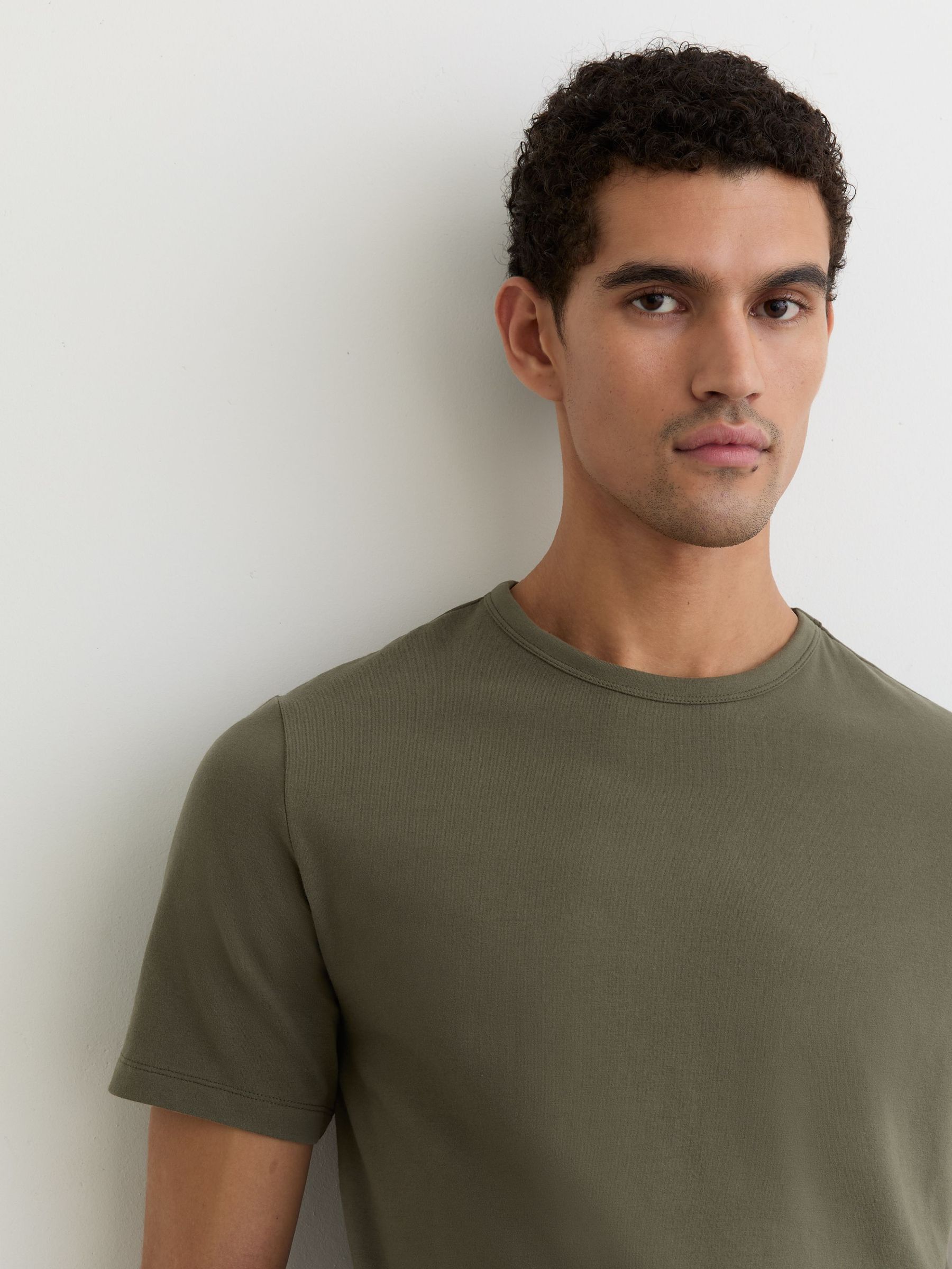 Stretch-Cotton Crew-Neck T-Shirt in Khaki Green (V32064) | £45