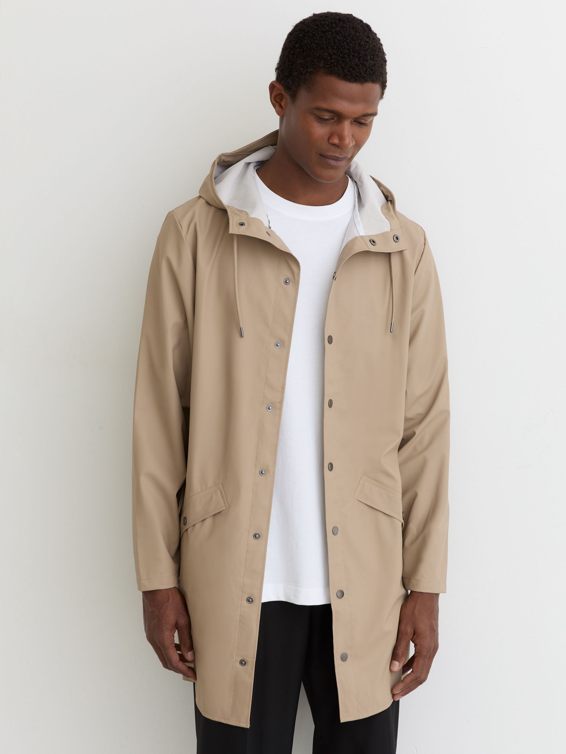 Rains Waterproof Long Rain Jacket in Beige (V32070) | £100