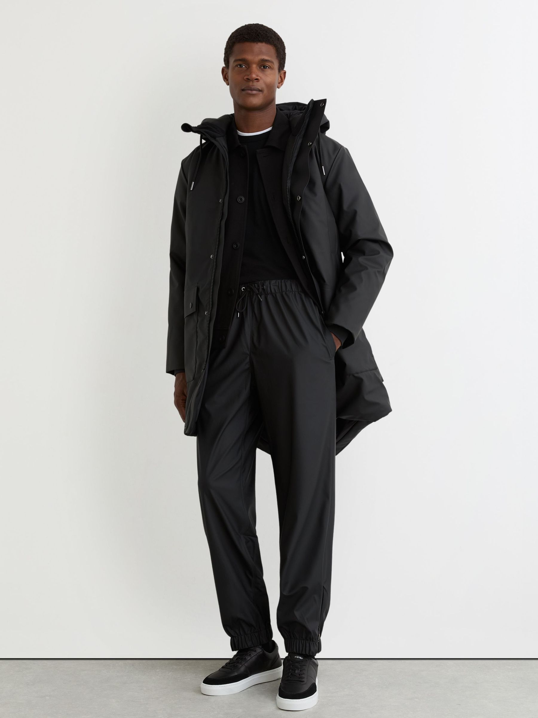 Rains Long Hooded Parka Coat in Black (V32088) | £389