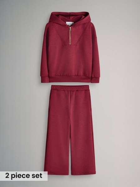 Burgundy Red Quarter Zip Modal Jersey Top and Wide Leg Joggers Set (V32346) | £22 - £26