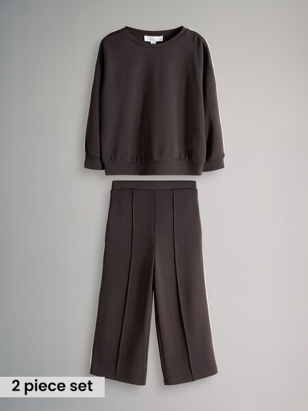 Chocolate Brown Modal Jersey Crew and Wide Leg Joggers Set (V32348) | £20 - £26