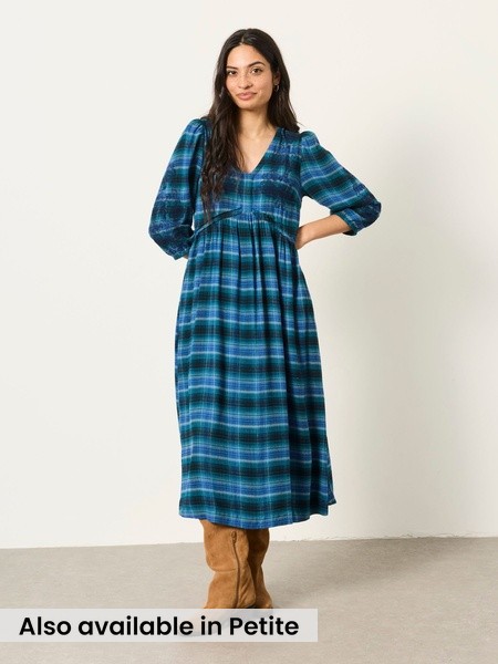 Teal Blue - Check Midi Dress