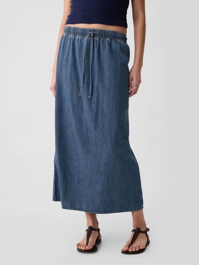 Blue Chambray Denim Maxi Skirt (V43316) | £26