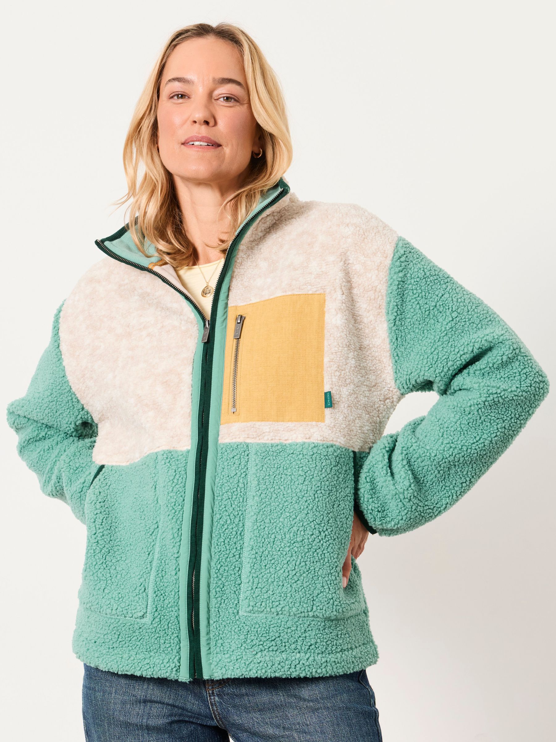 Teal Blue - Colour Block Zip Through Fleece