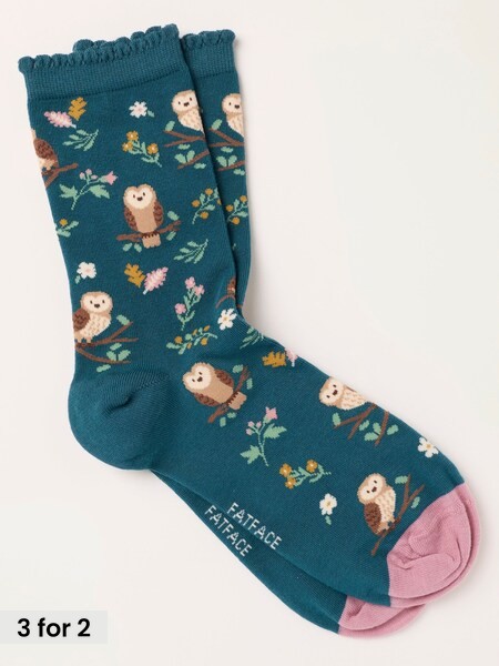 Teal Blue - Owl Socks