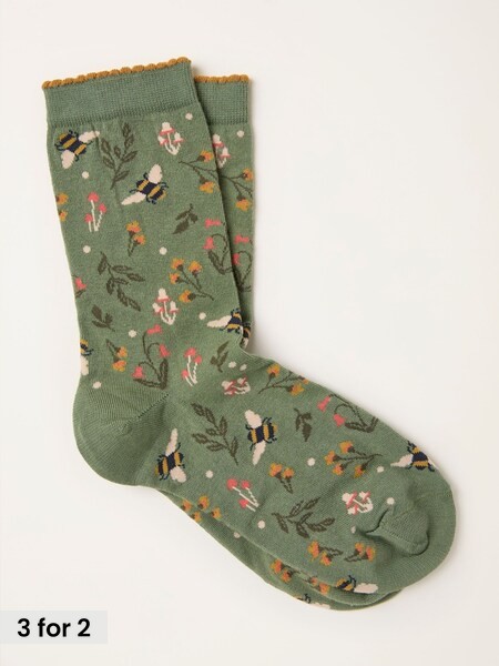Green - Bee Floral Socks