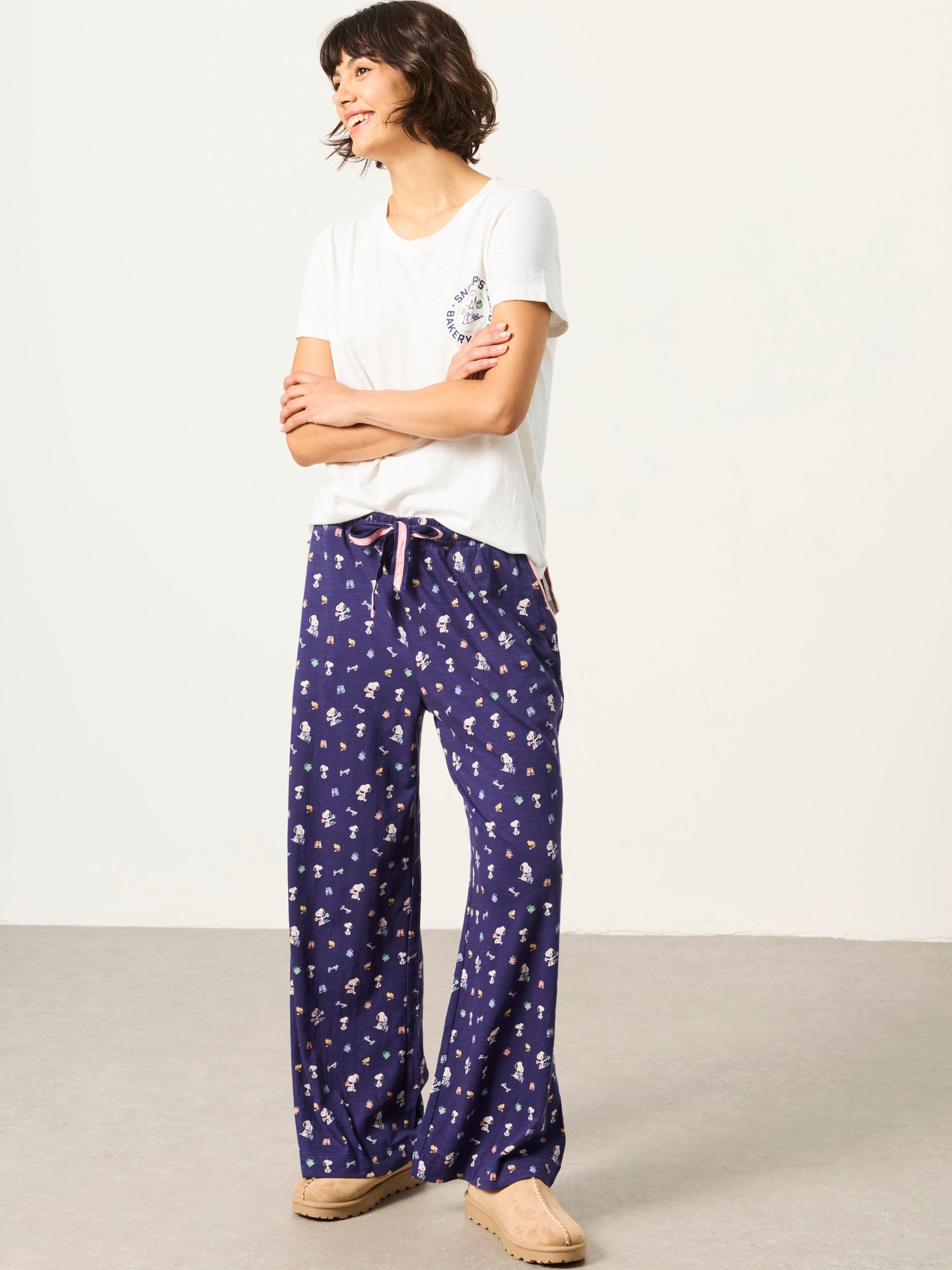 Navy Blue - Cafe Snoopy Pant And Tee Pyjama Set