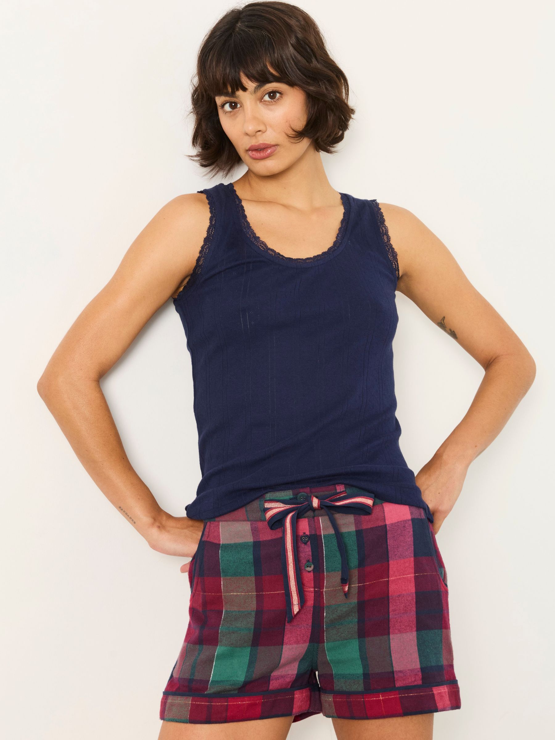 Purple - Metallic Check Pyjama Shorts