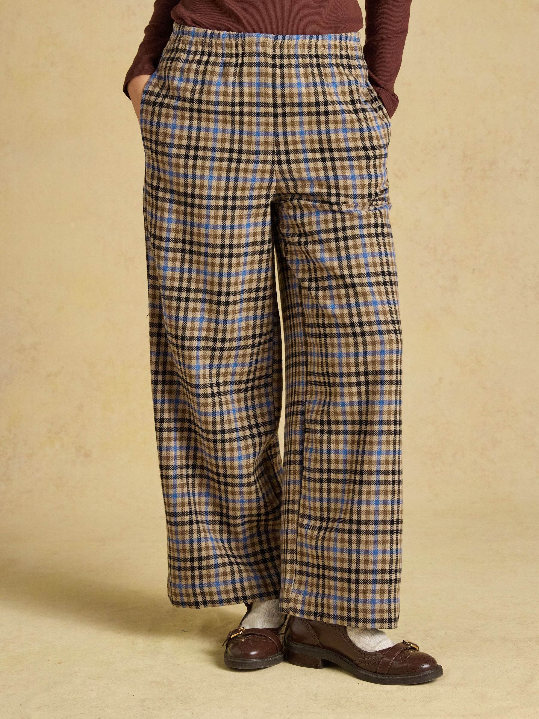 Brown Check - Pull On Wide Leg Cropped Trouser