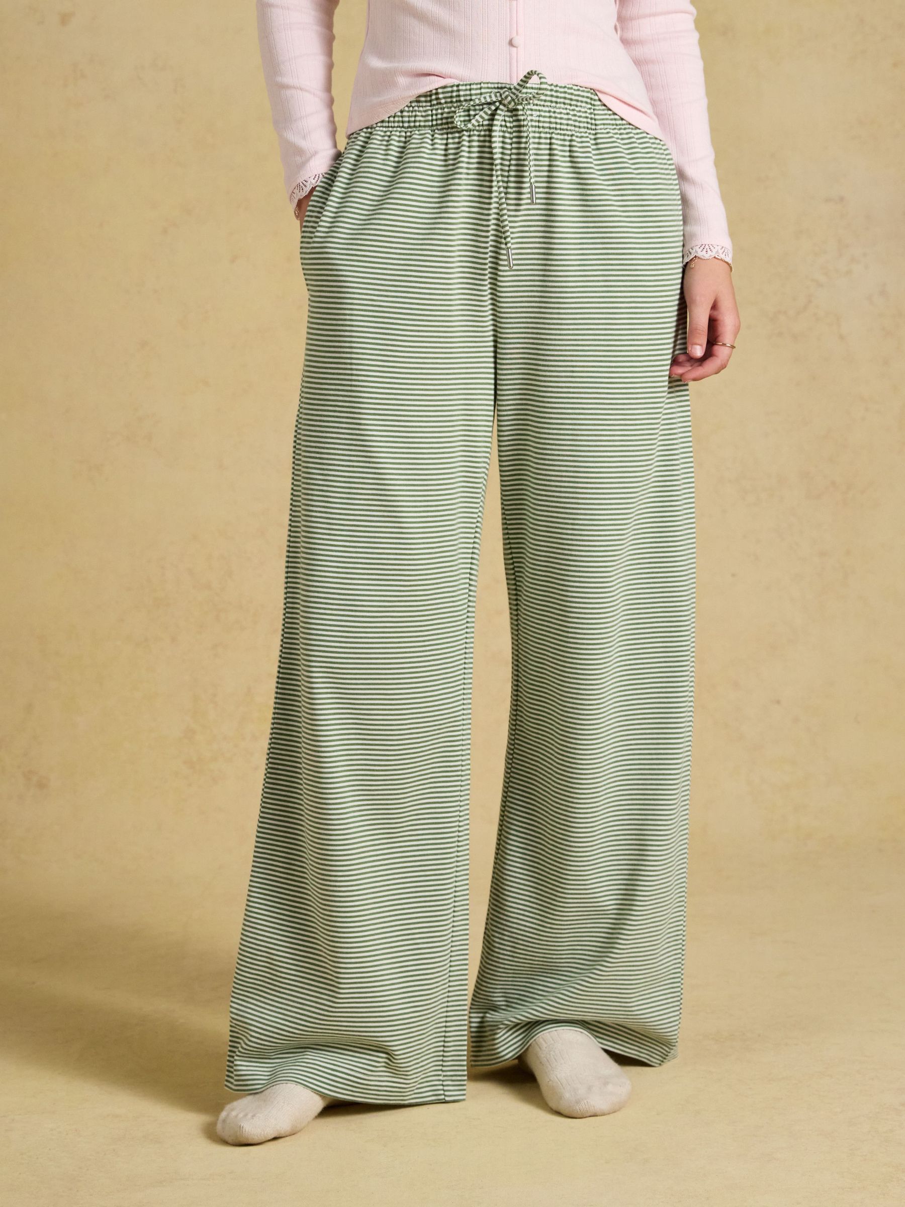 Green/Ecru Stripe - Elasticated Waist Jersey Pull On Jogger