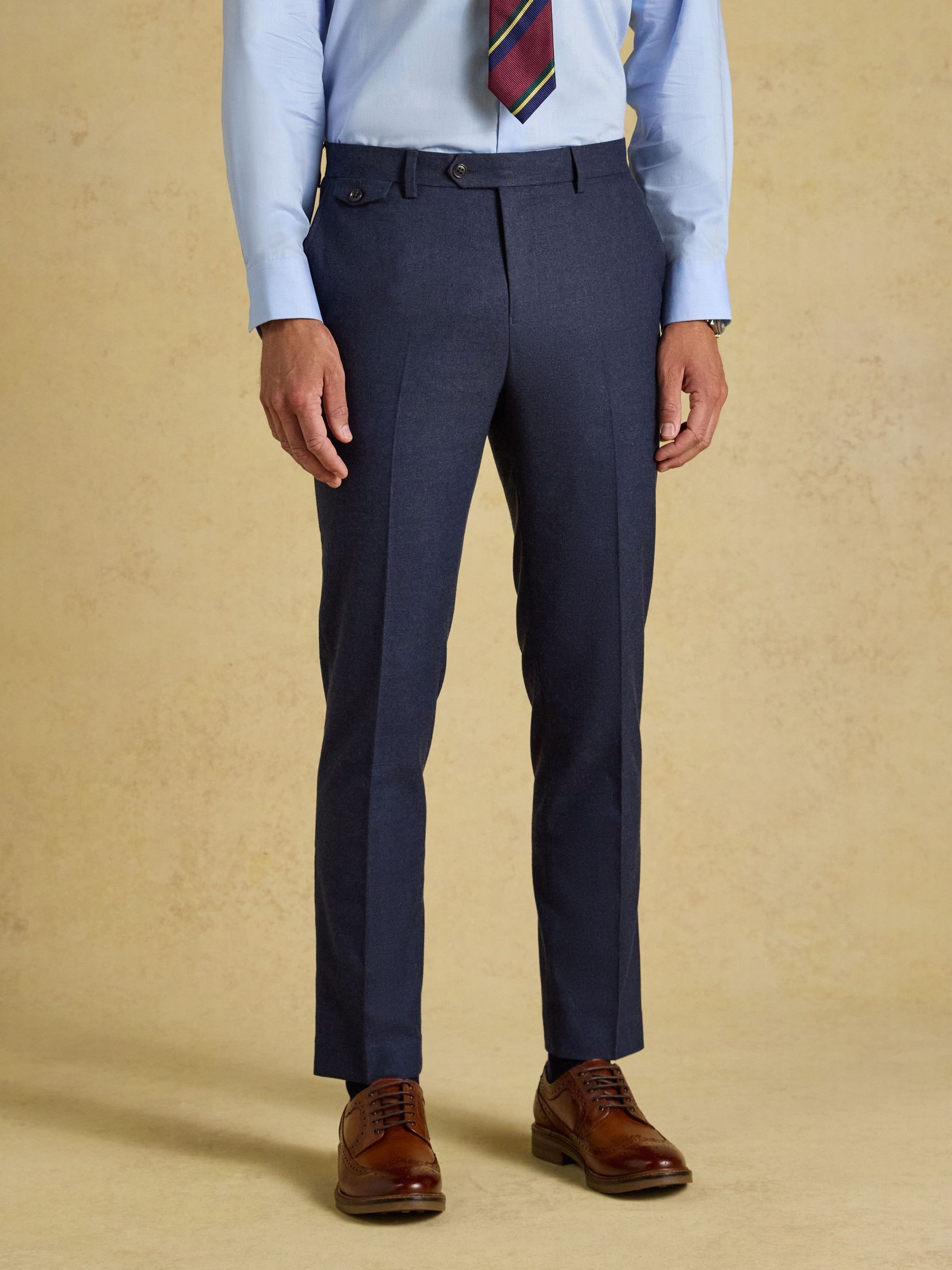 Blue - Regular Slim Fit Flannel Suit Trousers