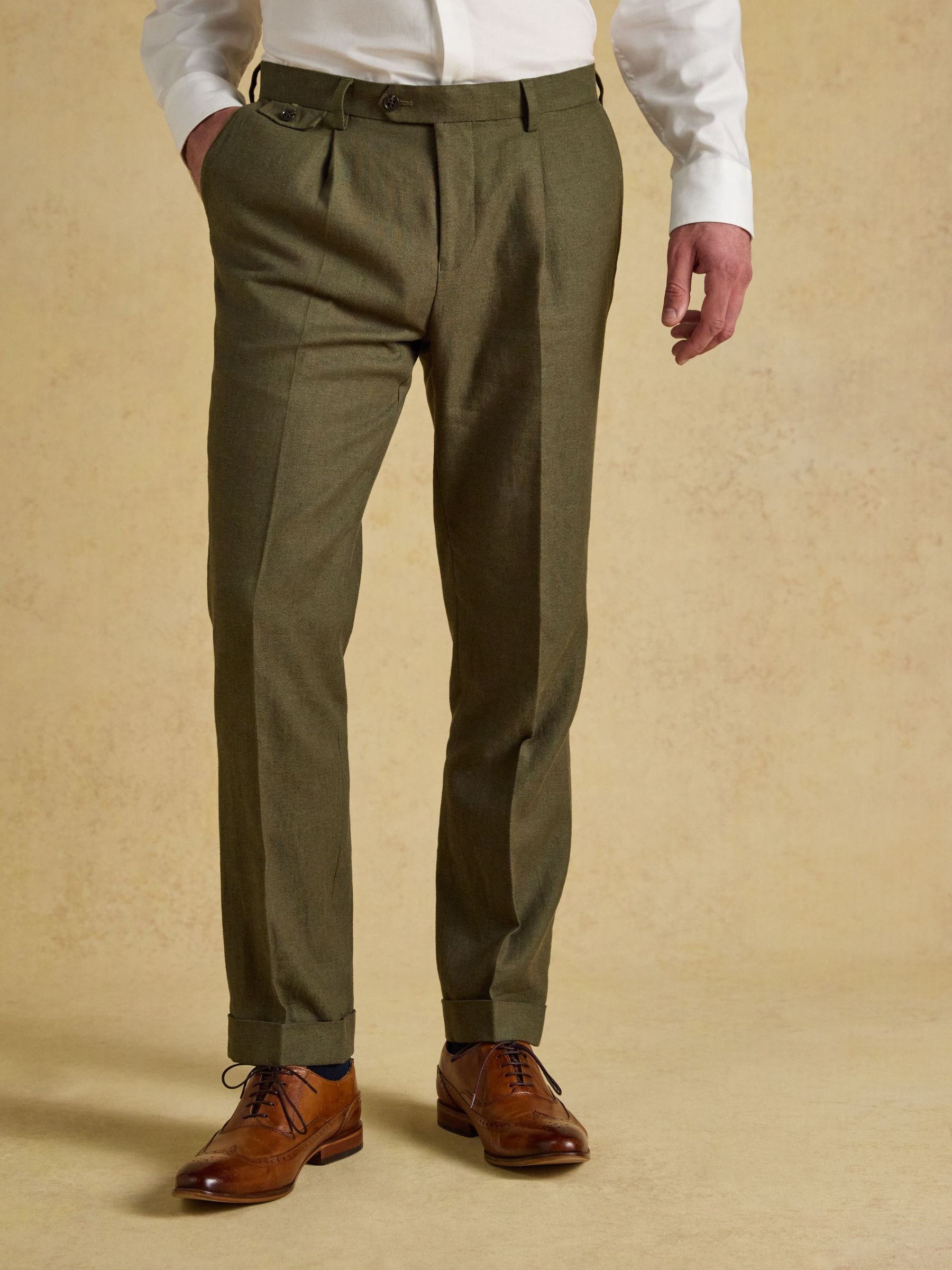 Green - Regular Slim Fit Linen Suit Trousers