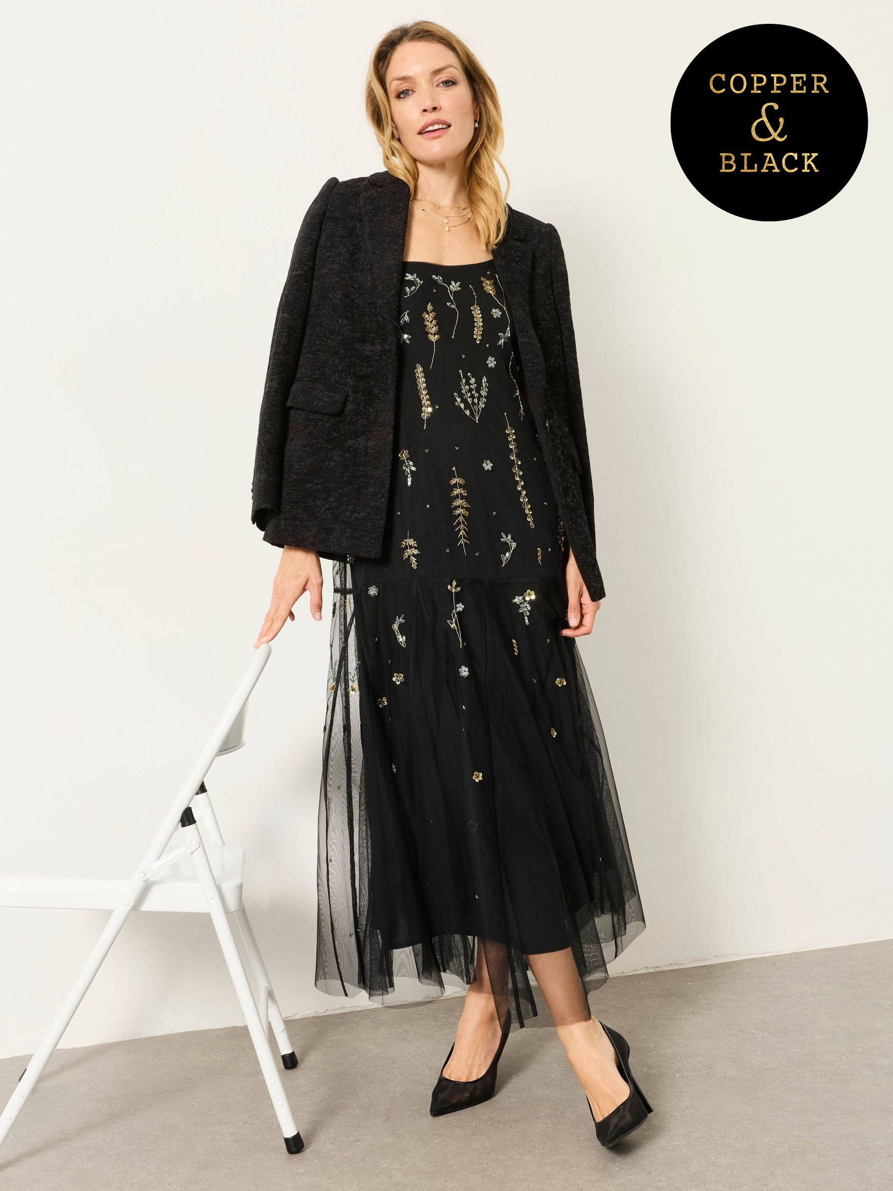 Black - Beaded Strappy Maxi Dress